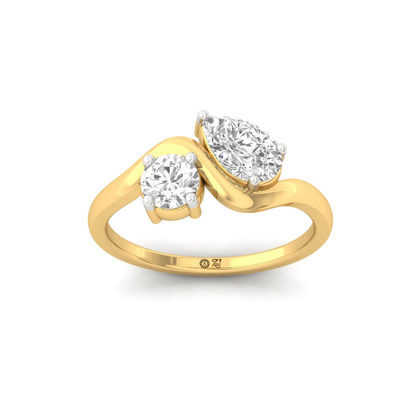 Pear & Round Cut Two Stone Diamond Ring | Lab Grown CVD Diamond Toi Et Moi Ring | 925 Silver | 10K | 14K | 18K - Gold Main View