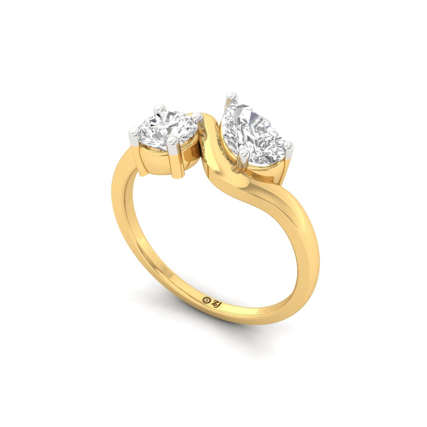 Pear & Round Cut Two Stone Diamond Ring | Lab Grown CVD Diamond Toi Et Moi Ring | 925 Silver | 10K | 14K | 18K - View 2