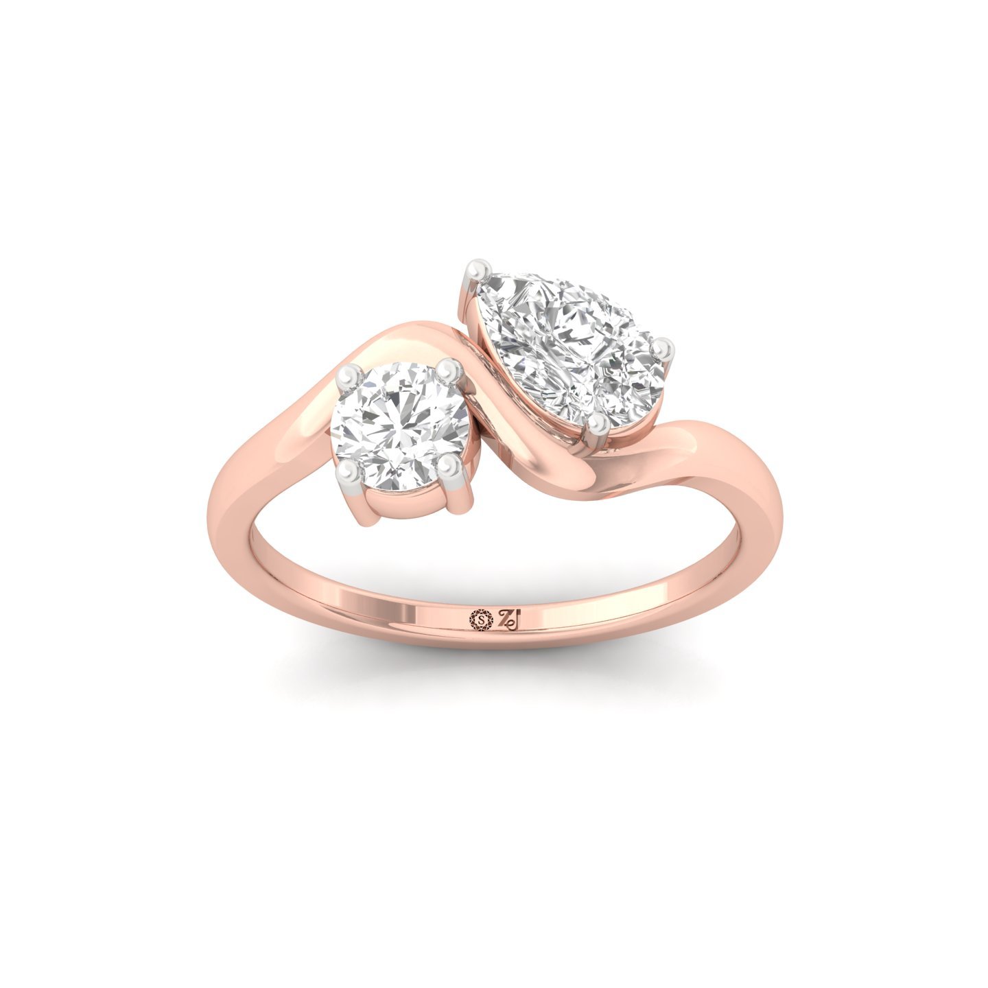 Pear & Round Cut Two Stone Diamond Ring | Lab Grown CVD Diamond Toi Et Moi Ring | 925 Silver | 10K | 14K | 18K - Rose Gold Main View