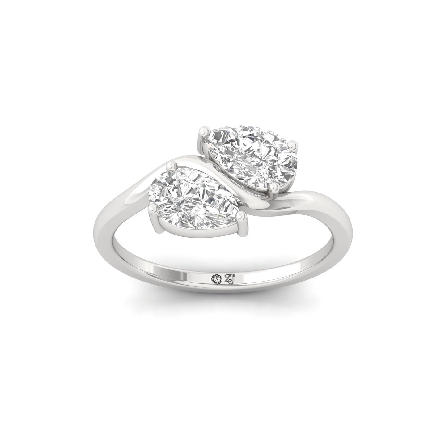 Pear Cut Two Stone Diamond Ring | Lab Grown CVD Diamond Toi Et Moi Ring | 925 Silver | 10K | 14K | 18K - Main View