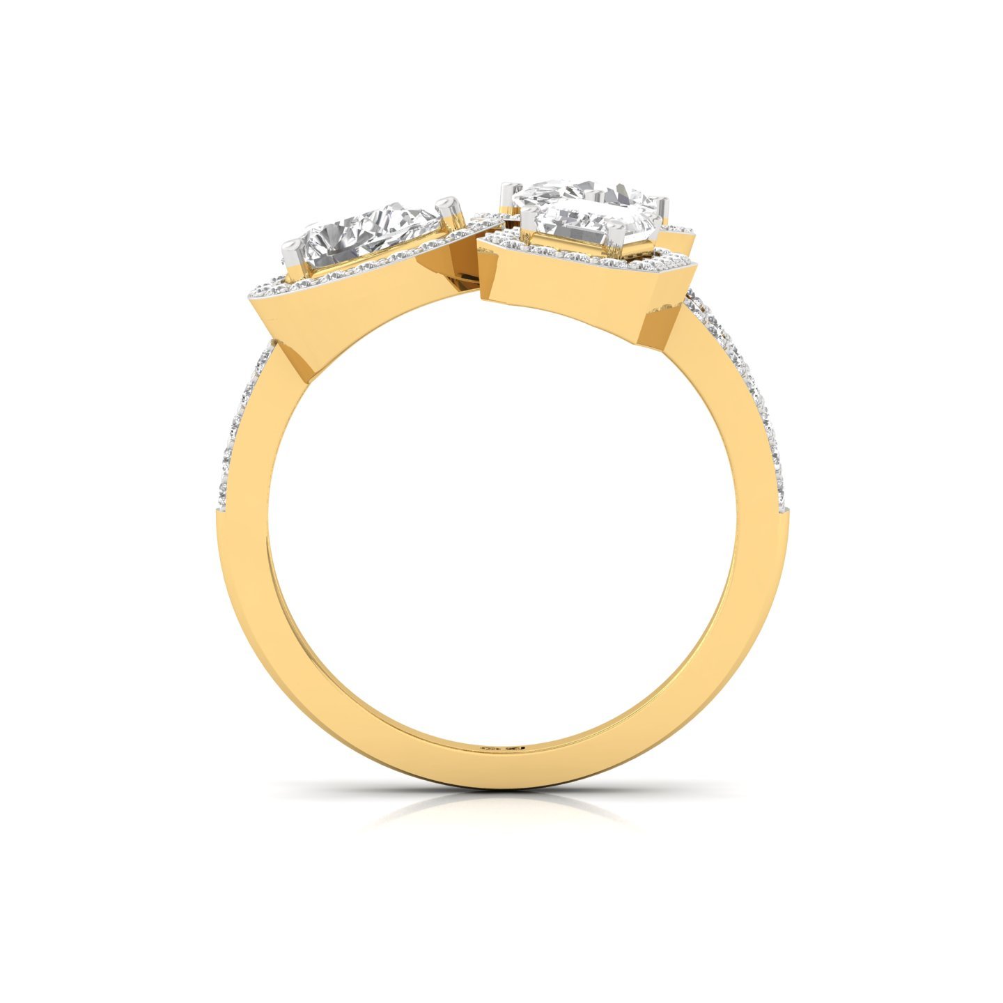 Oval, Emerald & Round Cut Three Stone Diamond Ring | Lab Grown CVD Diamond Statement Toi Et Moi Ring | 925 Silver | 10K | 14K | 18K - View 3