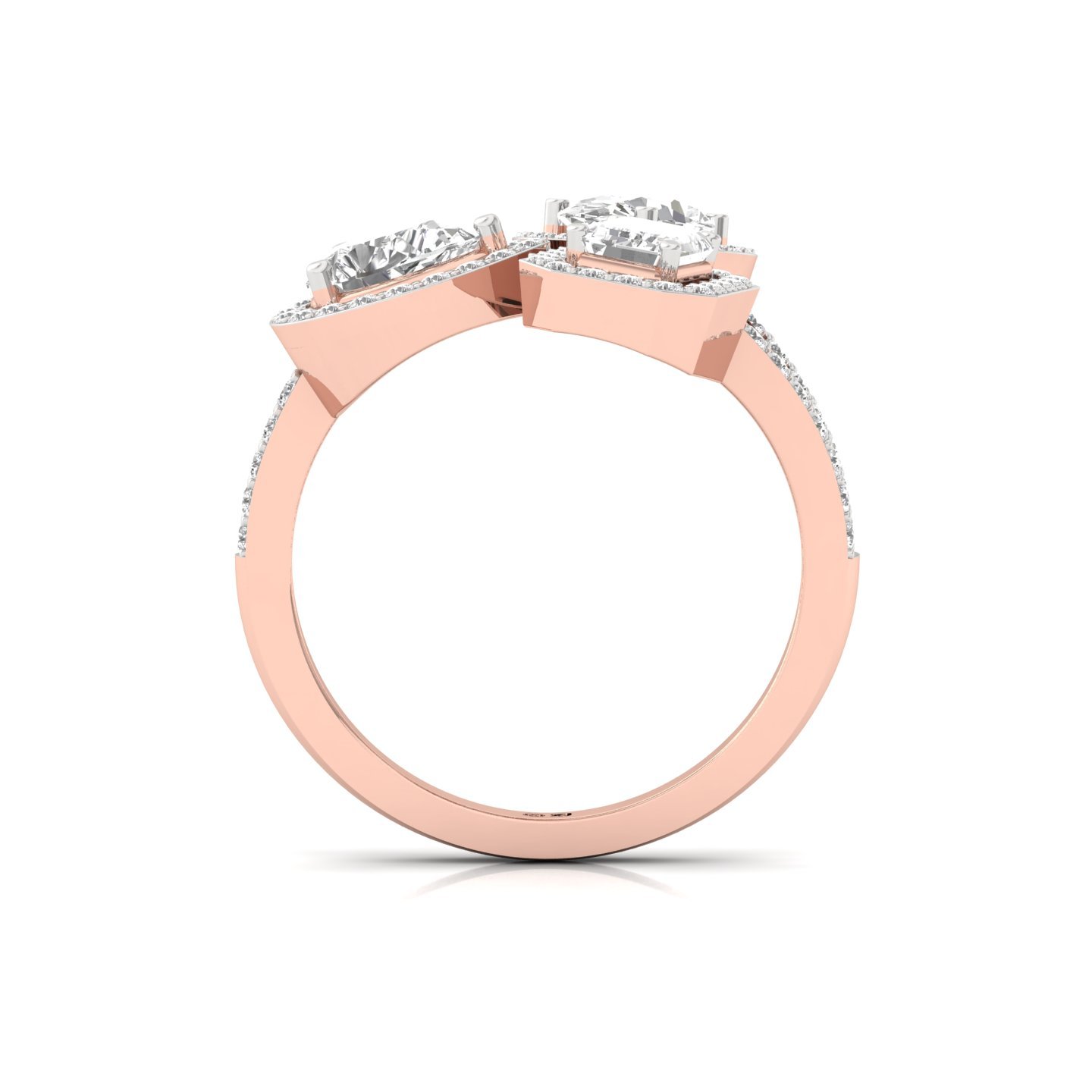 Oval, Emerald & Round Cut Three Stone Diamond Ring | Lab Grown CVD Diamond Statement Toi Et Moi Ring | 925 Silver | 10K | 14K | 18K - View 3