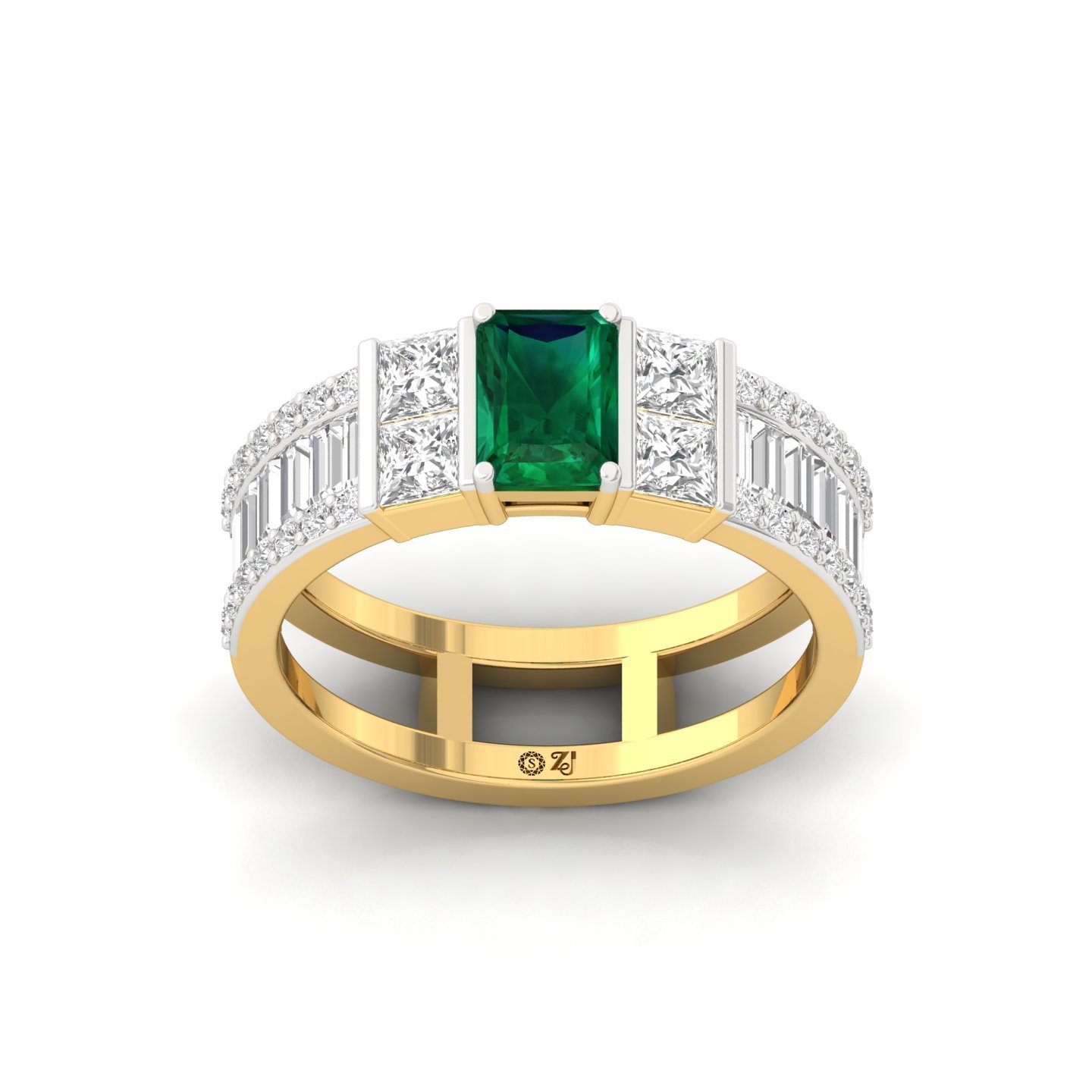 Radiant, Princess & Baguette Cut Diamond Band Ring | Lab Grown CVD Diamond Multi-Row Statement Ring | 925 Silver | 10K | 14K | 18K - Gold Main View