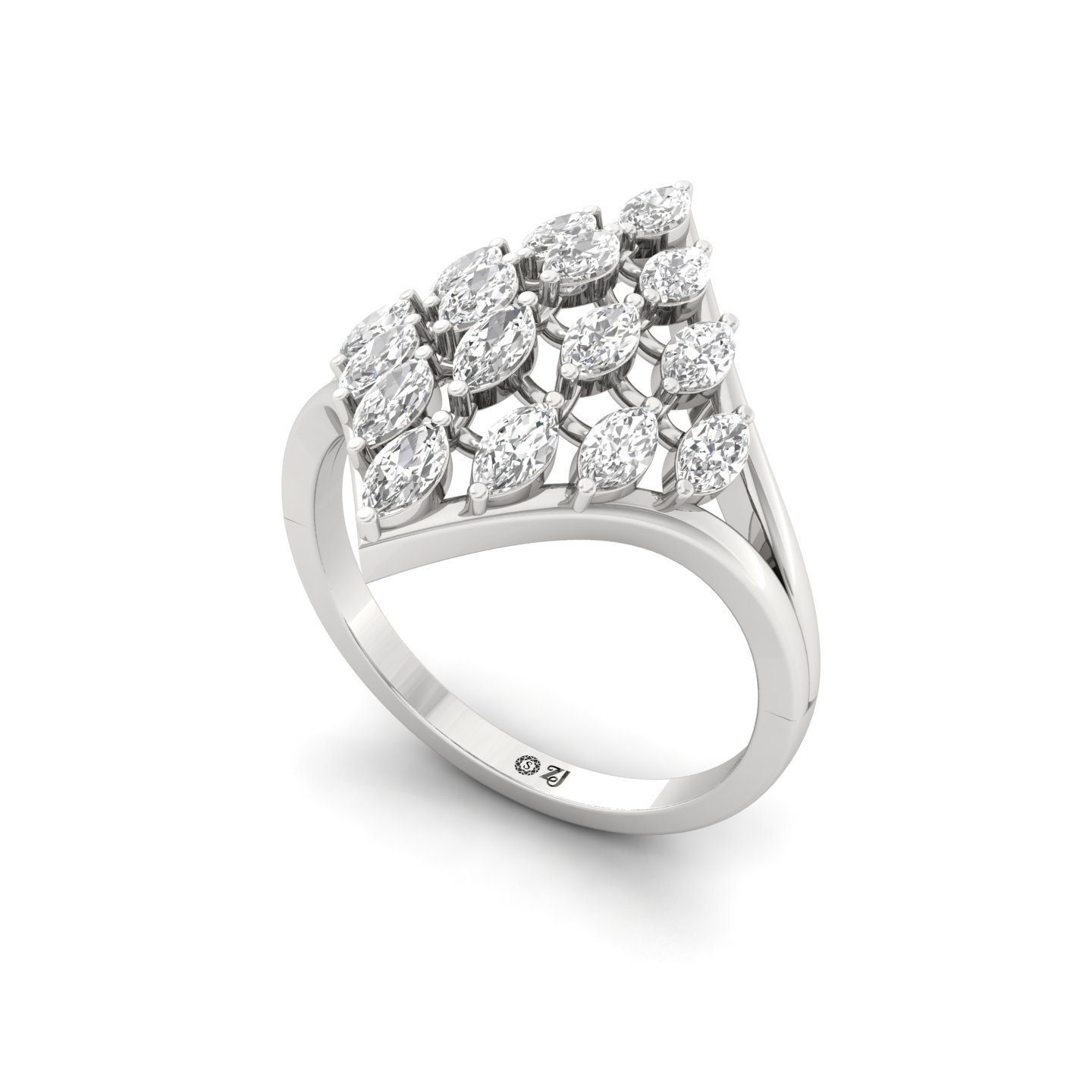 Marquise Cut Diamond Cluster Ring | Lab Grown CVD Diamond Cocktail Statement Ring | 925 Silver | 10K | 14K | 18K - View 2