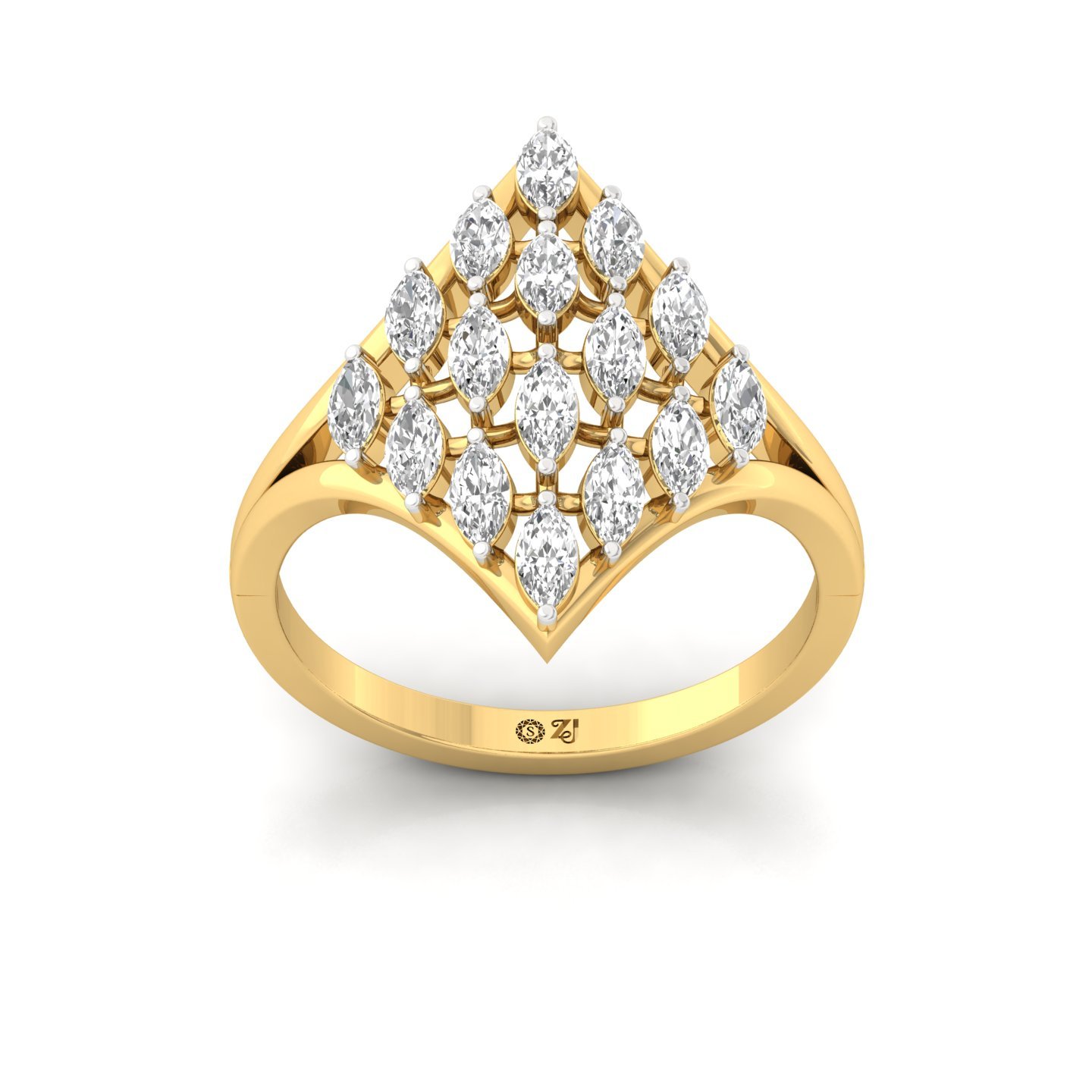 Marquise Cut Diamond Cluster Ring | Lab Grown CVD Diamond Cocktail Statement Ring | 925 Silver | 10K | 14K | 18K - Gold Main View