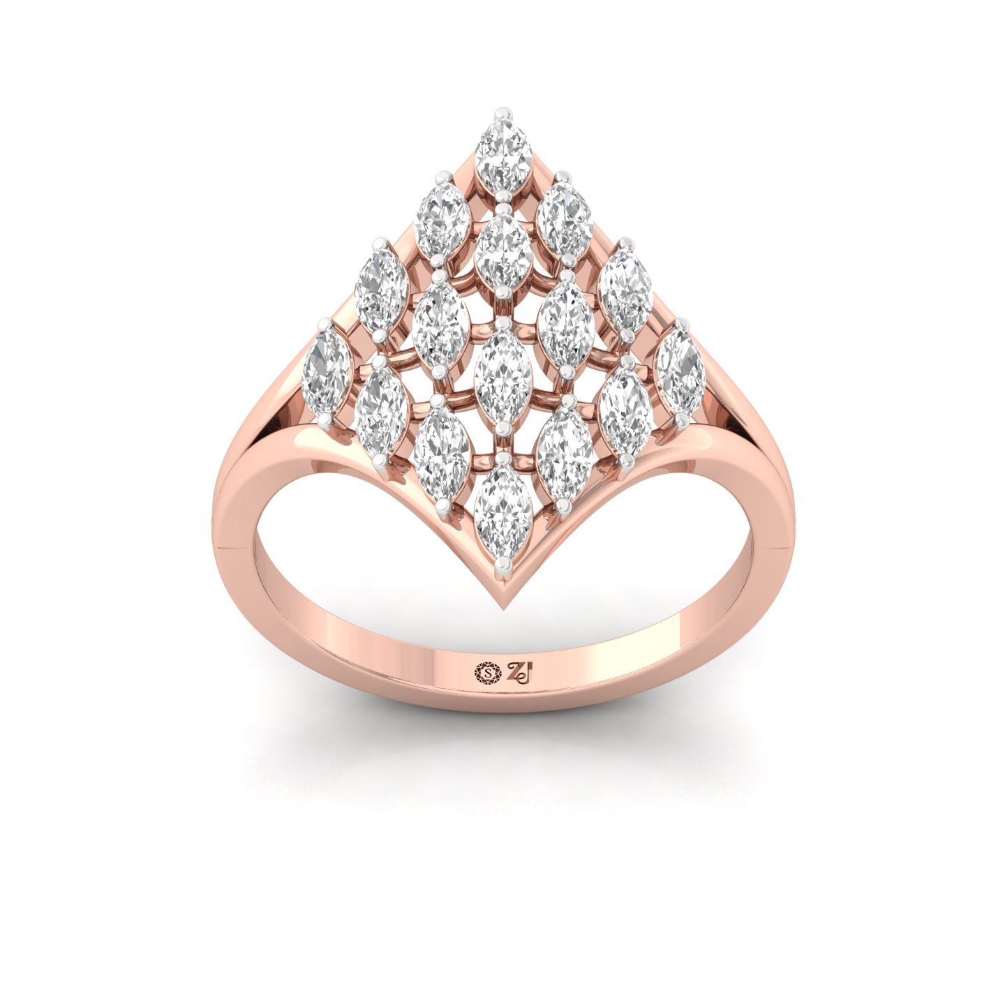 Marquise Cut Diamond Cluster Ring | Lab Grown CVD Diamond Cocktail Statement Ring | 925 Silver | 10K | 14K | 18K - Rose Gold Main View