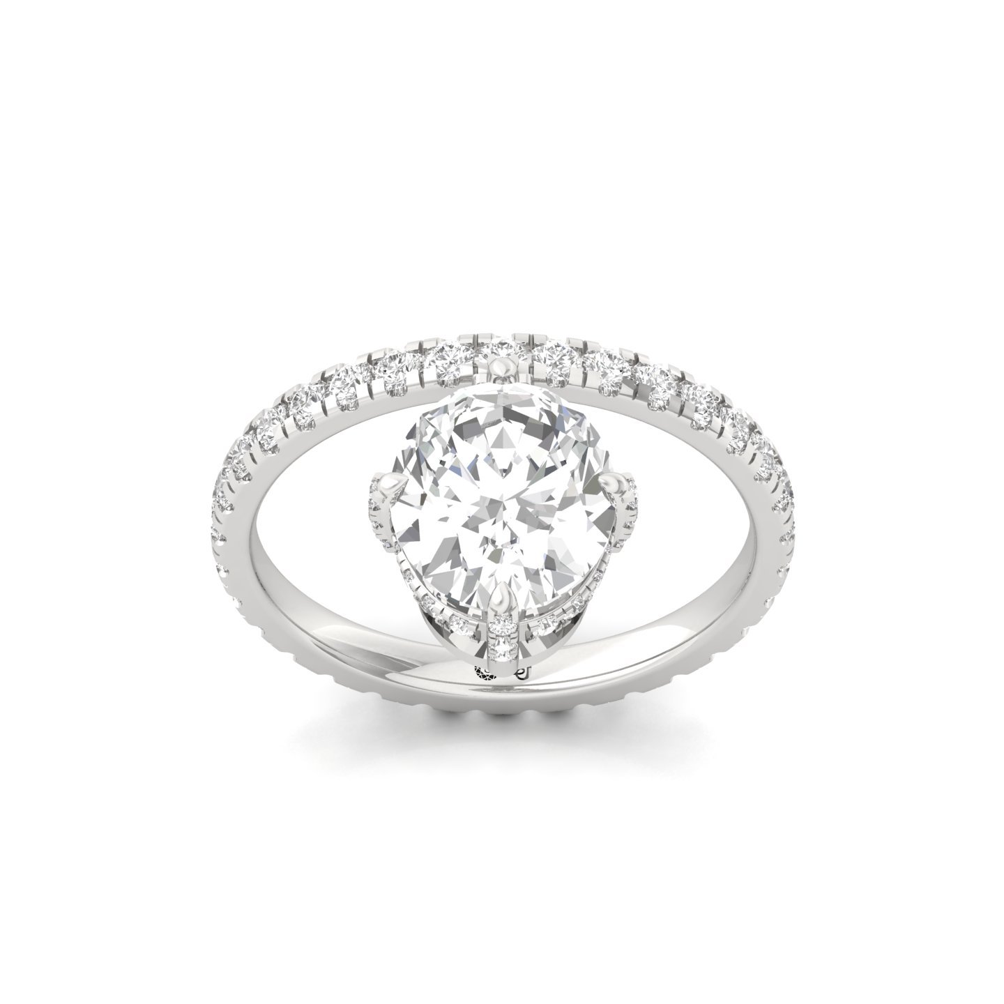 Oval Cut Diamond Engagement Ring | Lab Grown CVD Diamond Solitaire with Pavé Band | 925 Silver | 10K | 14K | 18K - Main View