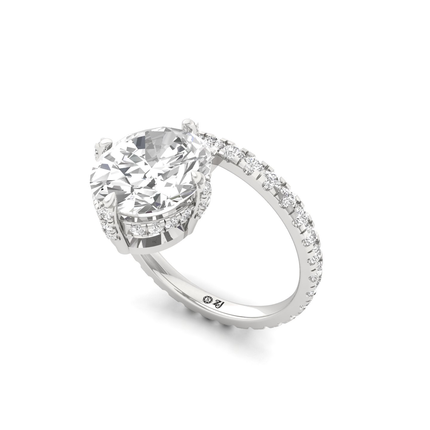 Oval Cut Diamond Engagement Ring | Lab Grown CVD Diamond Solitaire with Pavé Band | 925 Silver | 10K | 14K | 18K - View 2