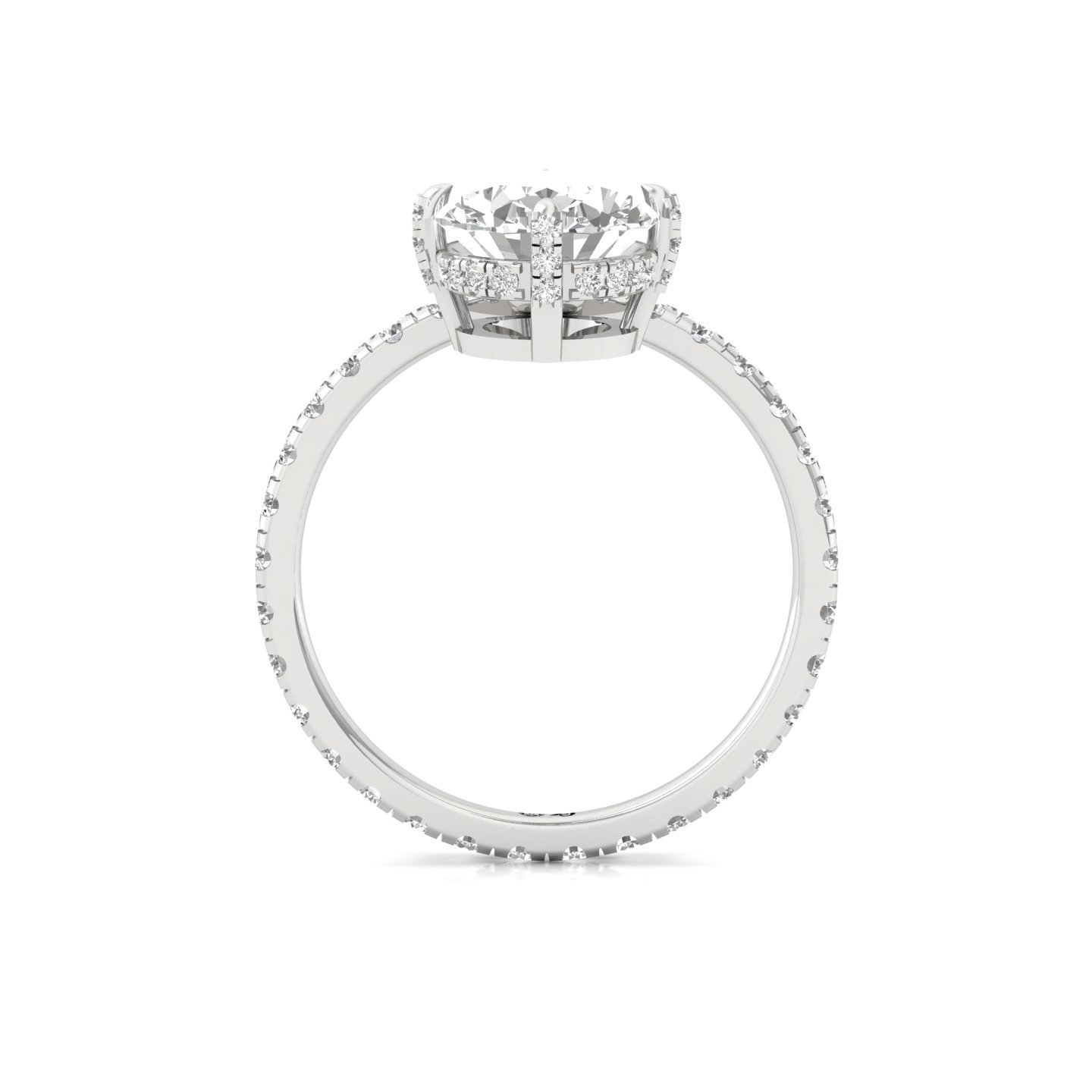 Oval Cut Diamond Engagement Ring | Lab Grown CVD Diamond Solitaire with Pavé Band | 925 Silver | 10K | 14K | 18K - View 3