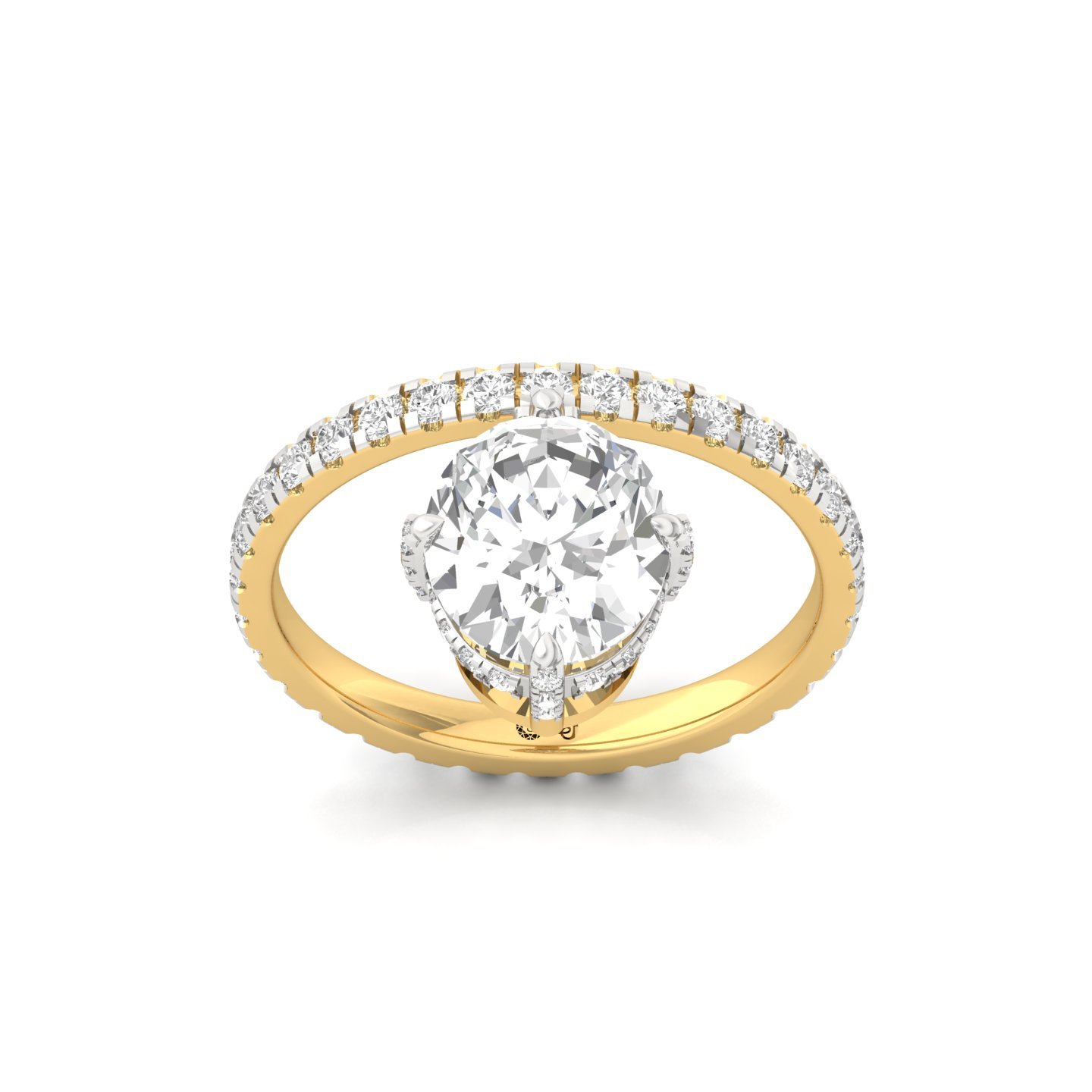 Oval Cut Diamond Engagement Ring | Lab Grown CVD Diamond Solitaire with Pavé Band | 925 Silver | 10K | 14K | 18K - Gold Main View