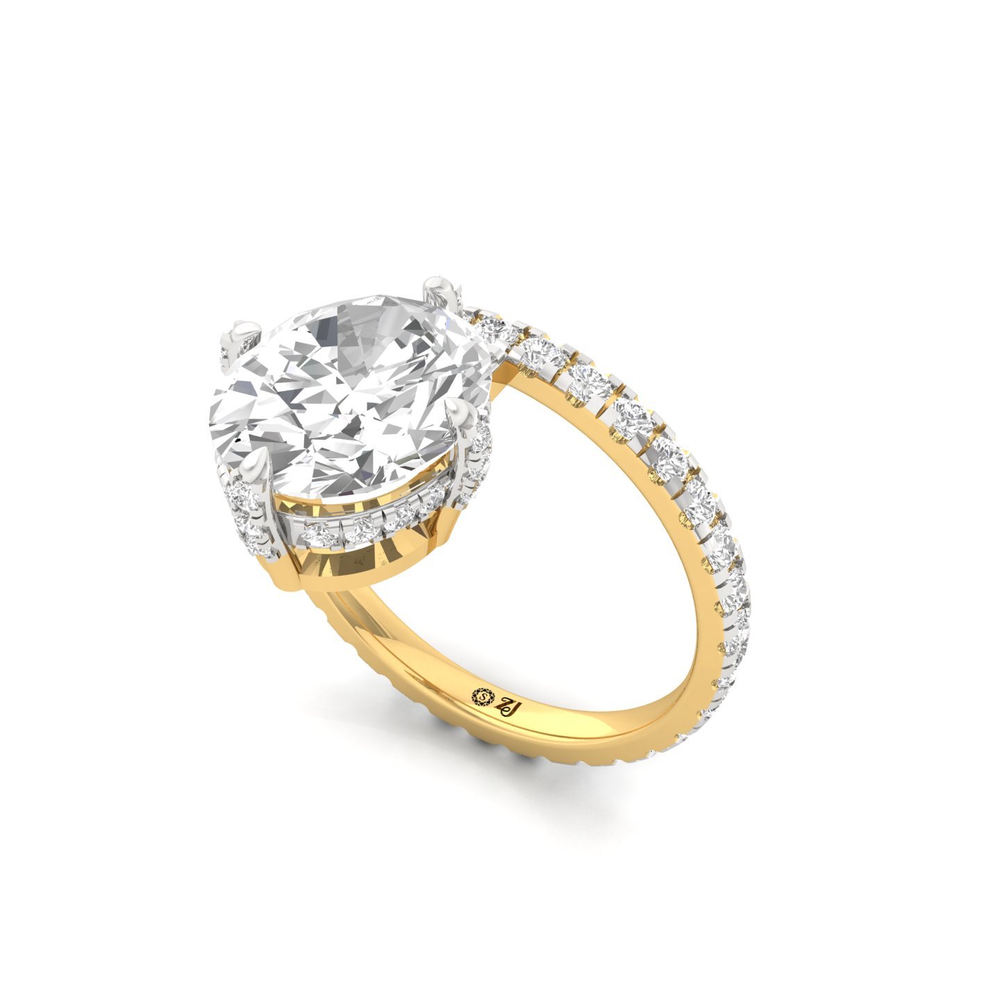 Oval Cut Diamond Engagement Ring | Lab Grown CVD Diamond Solitaire with Pavé Band | 925 Silver | 10K | 14K | 18K - View 2