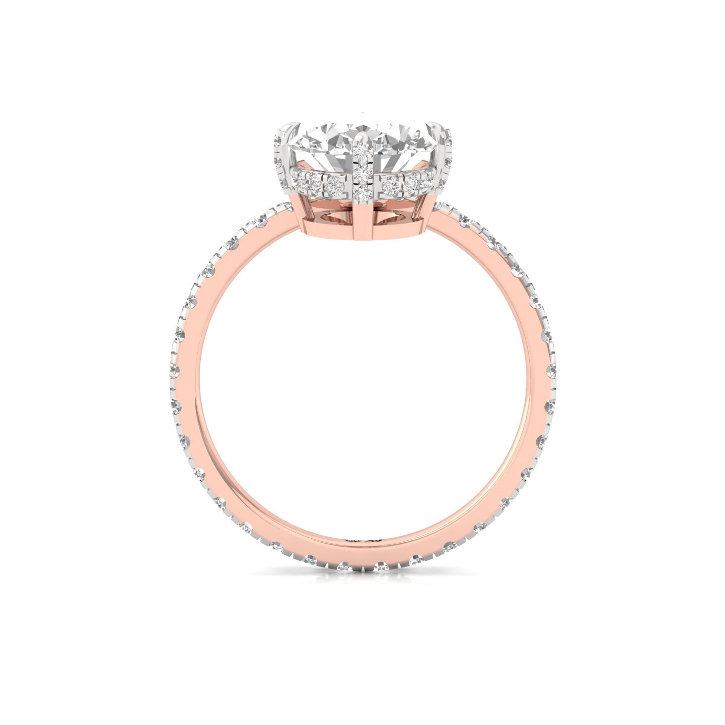 Oval Cut Diamond Engagement Ring | Lab Grown CVD Diamond Solitaire with Pavé Band | 925 Silver | 10K | 14K | 18K - Rose Gold Main View