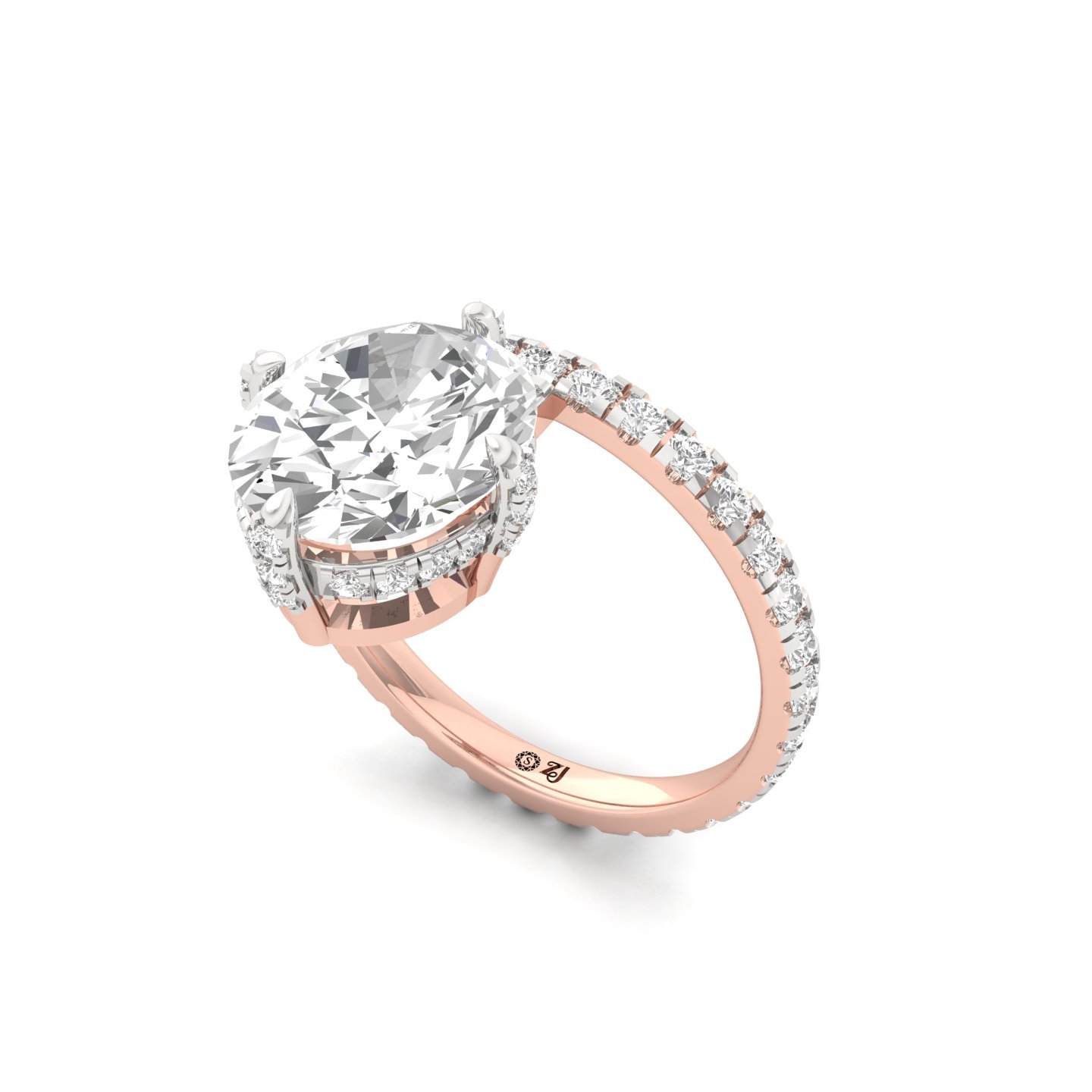 Oval Cut Diamond Engagement Ring | Lab Grown CVD Diamond Solitaire with Pavé Band | 925 Silver | 10K | 14K | 18K - View 2