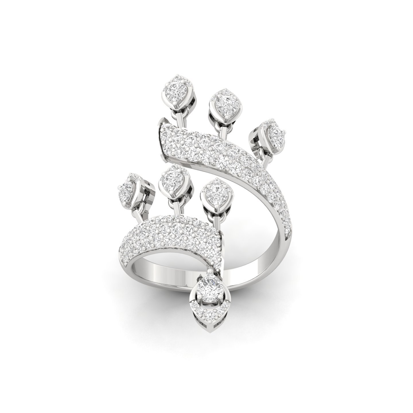 Lab Grown Diamond Cocktail Statement Ring | Spiral Vine Design | Pavé & Solitaire Mix | 925 Silver | 10K | 14K | 18K - Main View