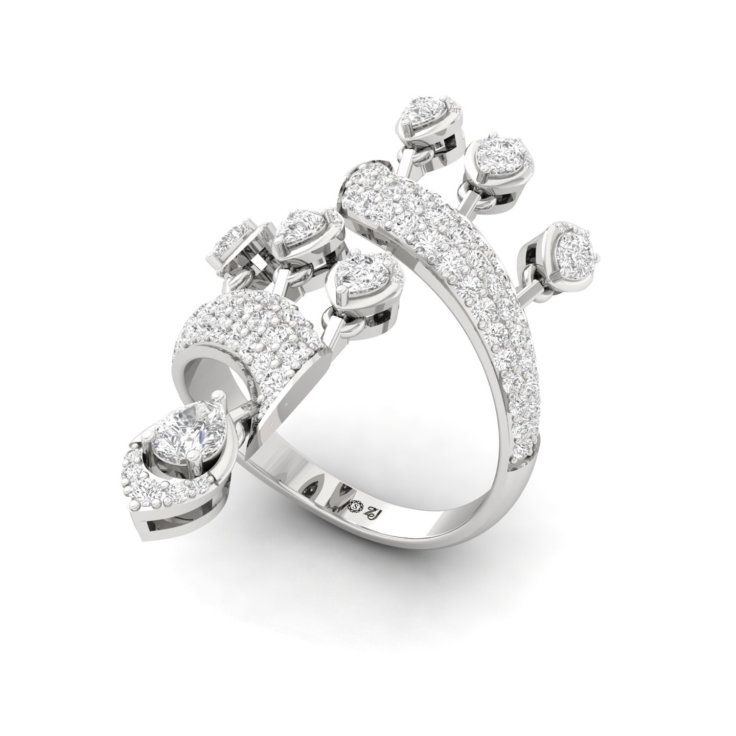 Lab Grown Diamond Cocktail Statement Ring | Spiral Vine Design | Pavé & Solitaire Mix | 925 Silver | 10K | 14K | 18K - View 2