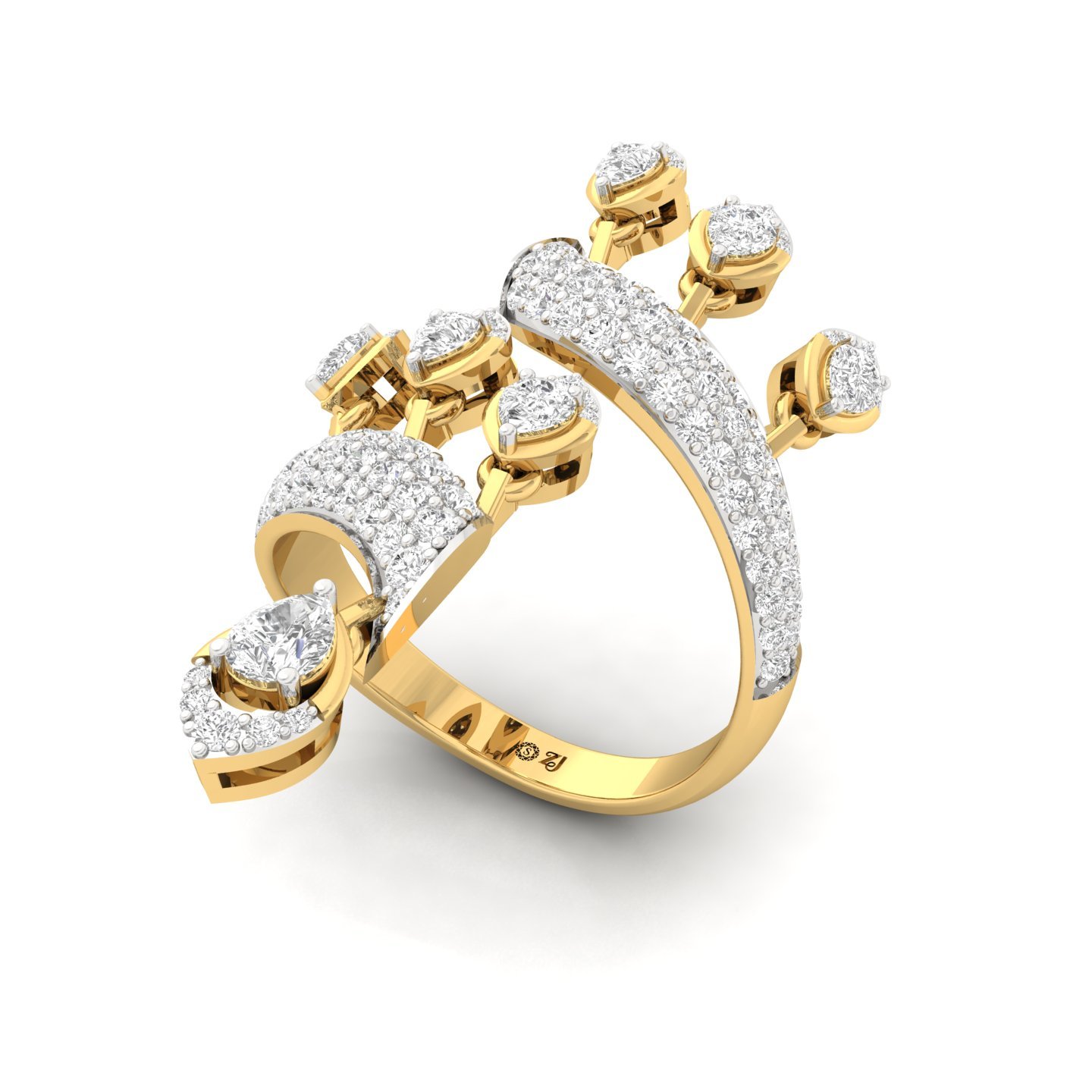 Lab Grown Diamond Cocktail Statement Ring | Spiral Vine Design | Pavé & Solitaire Mix | 925 Silver | 10K | 14K | 18K - View 2