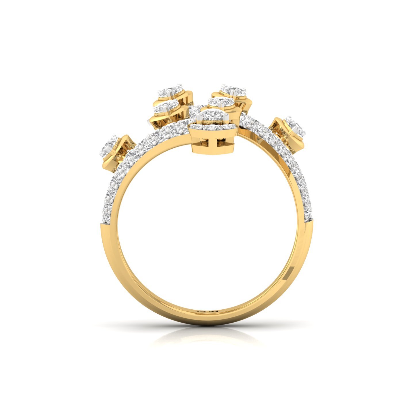 Lab Grown Diamond Cocktail Statement Ring | Spiral Vine Design | Pavé & Solitaire Mix | 925 Silver | 10K | 14K | 18K - View 3