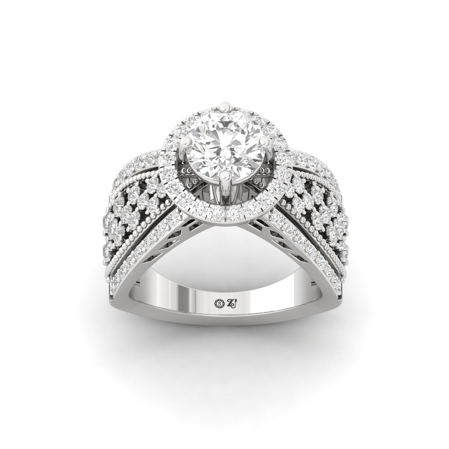 Lab Grown Diamond Royal Statement Ring | Multi-Row Halo & Filigree Design | 925 Silver | 10K | 14K | 18K - Main View