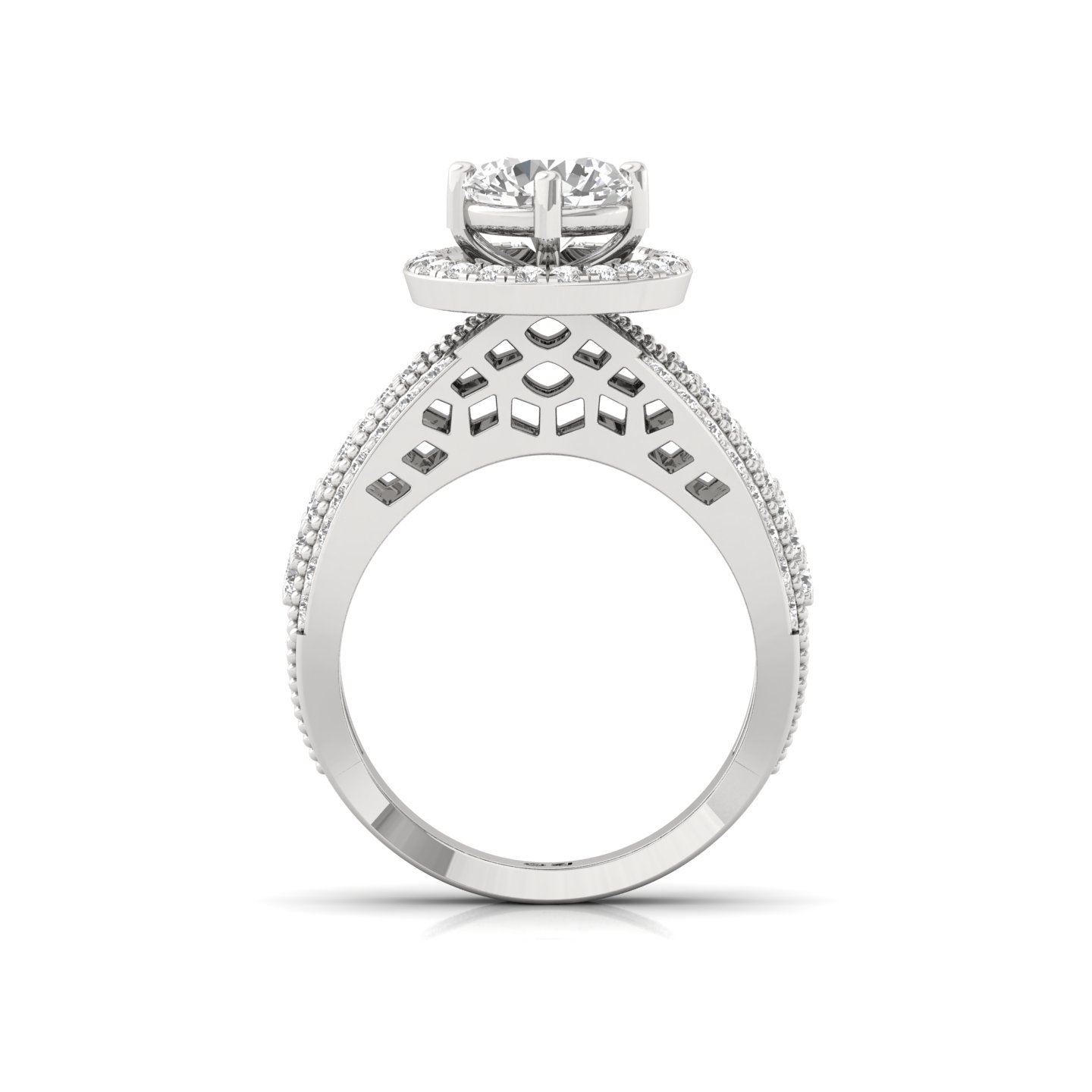 Lab Grown Diamond Royal Statement Ring | Multi-Row Halo & Filigree Design | 925 Silver | 10K | 14K | 18K - View 3
