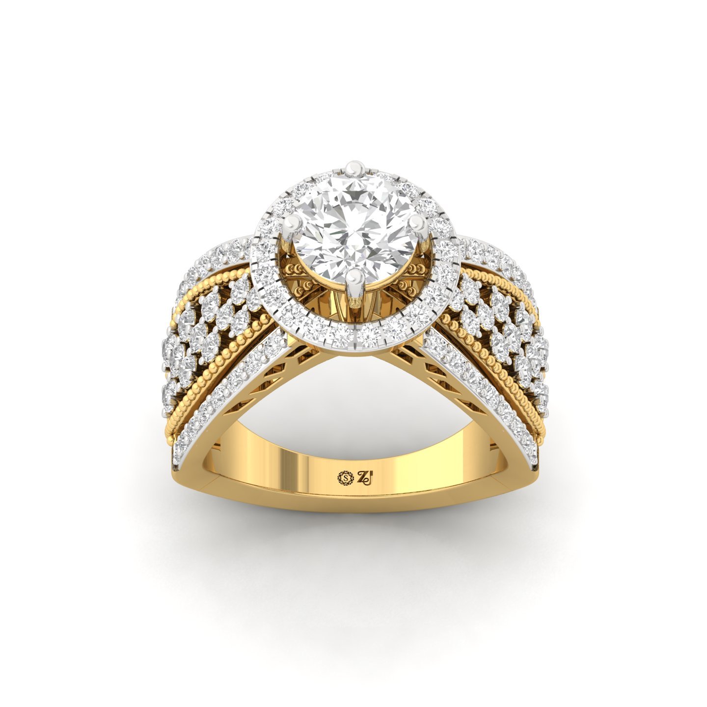 Lab Grown Diamond Royal Statement Ring | Multi-Row Halo & Filigree Design | 925 Silver | 10K | 14K | 18K - Gold Main View