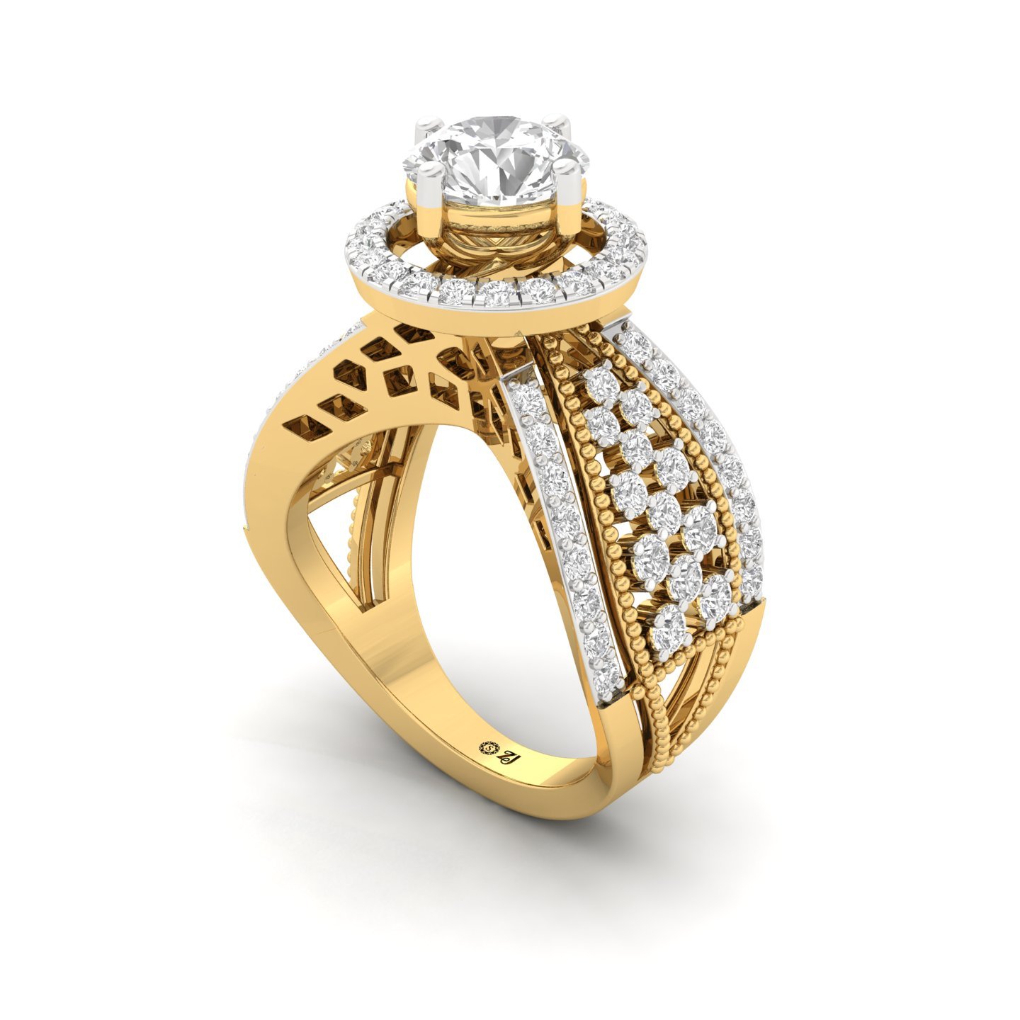Lab Grown Diamond Royal Statement Ring | Multi-Row Halo & Filigree Design | 925 Silver | 10K | 14K | 18K - View 2