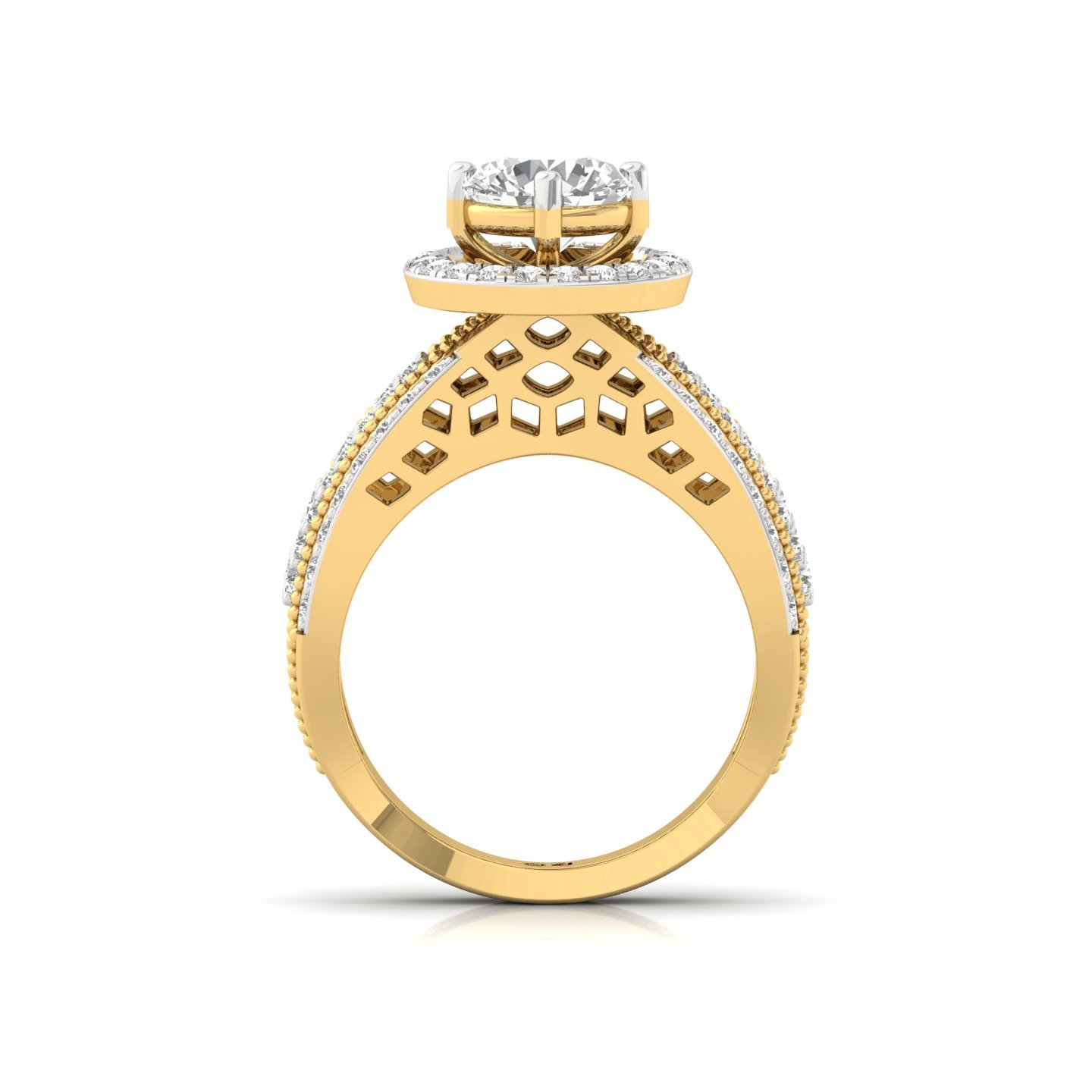 Lab Grown Diamond Royal Statement Ring | Multi-Row Halo & Filigree Design | 925 Silver | 10K | 14K | 18K - View 3
