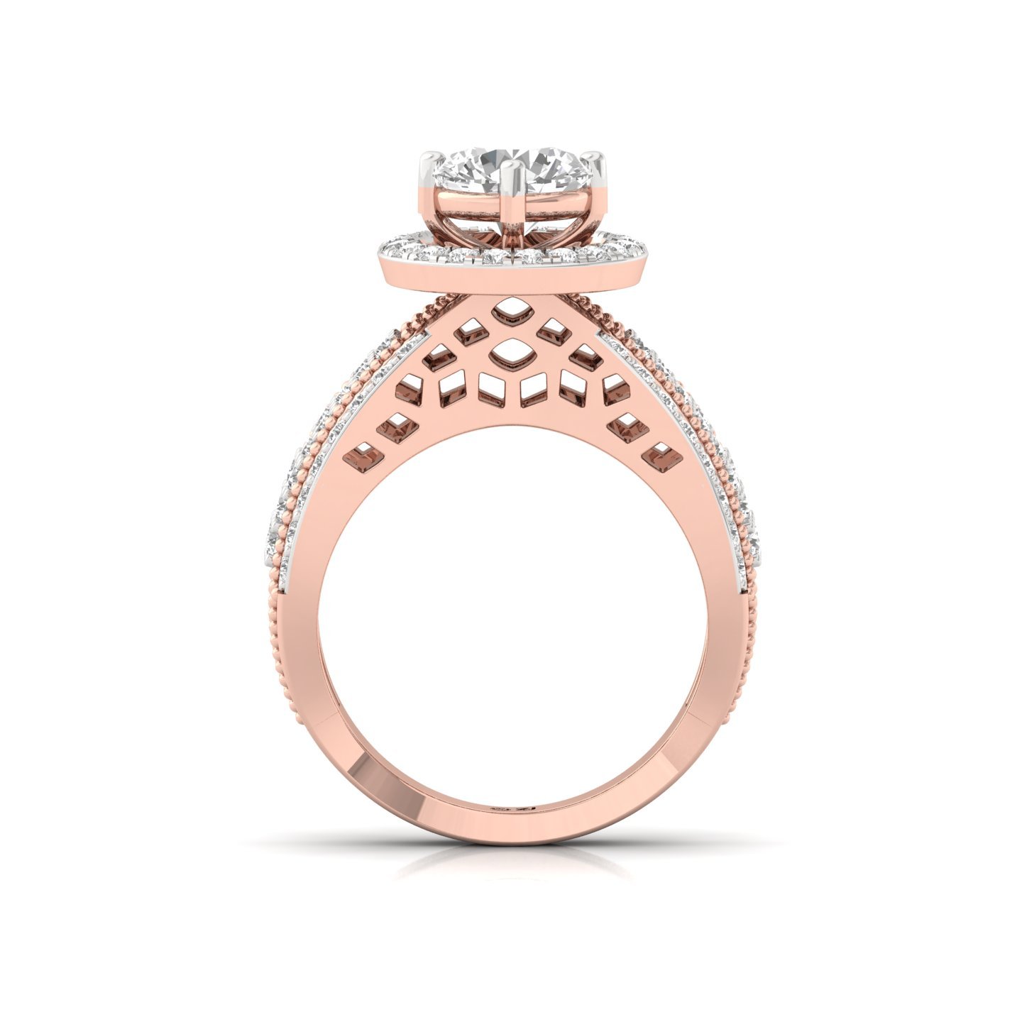 Lab Grown Diamond Royal Statement Ring | Multi-Row Halo & Filigree Design | 925 Silver | 10K | 14K | 18K - View 3