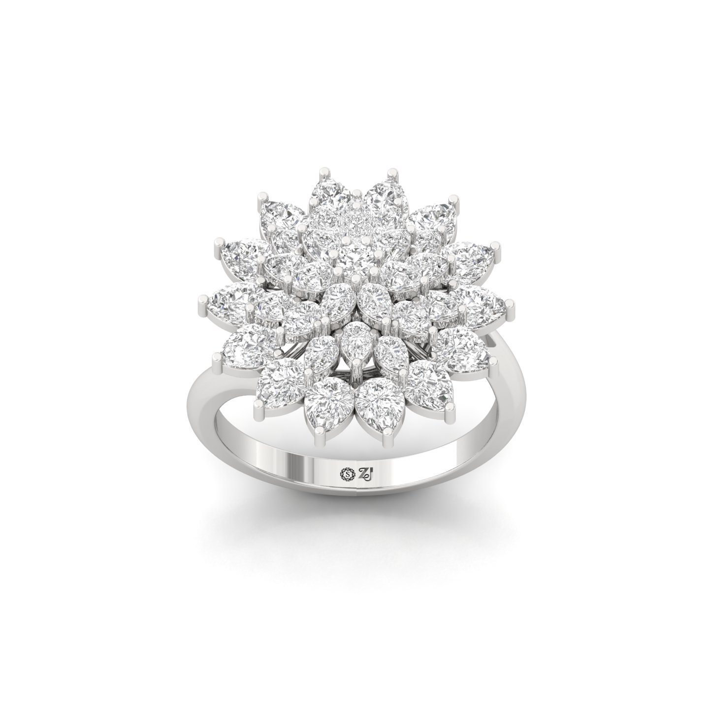 Floral Cluster Lab Grown Diamond Cocktail Ring | 2-Tier Marquise & Pear Diamond Bloom | 925 Silver | 10K | 14K | 18K - Main View
