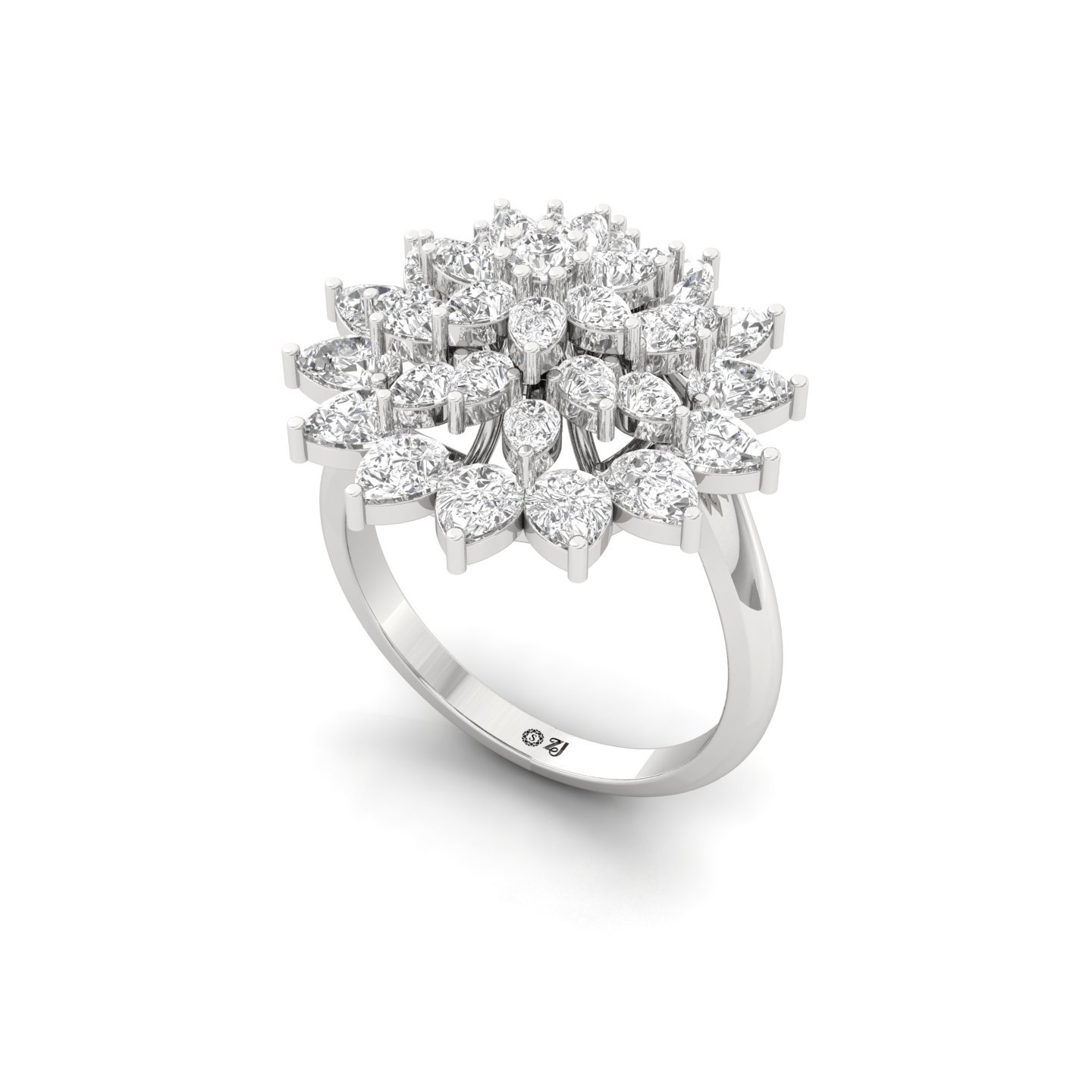 Floral Cluster Lab Grown Diamond Cocktail Ring | 2-Tier Marquise & Pear Diamond Bloom | 925 Silver | 10K | 14K | 18K - View 2