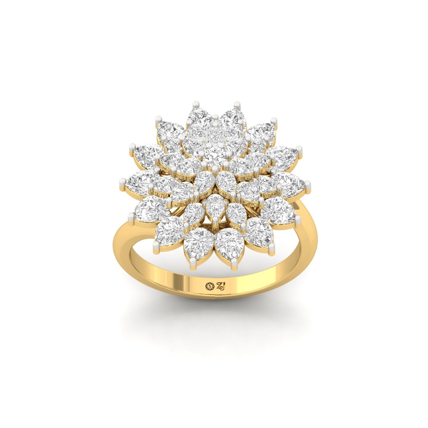 Floral Cluster Lab Grown Diamond Cocktail Ring | 2-Tier Marquise & Pear Diamond Bloom | 925 Silver | 10K | 14K | 18K - Gold Main View