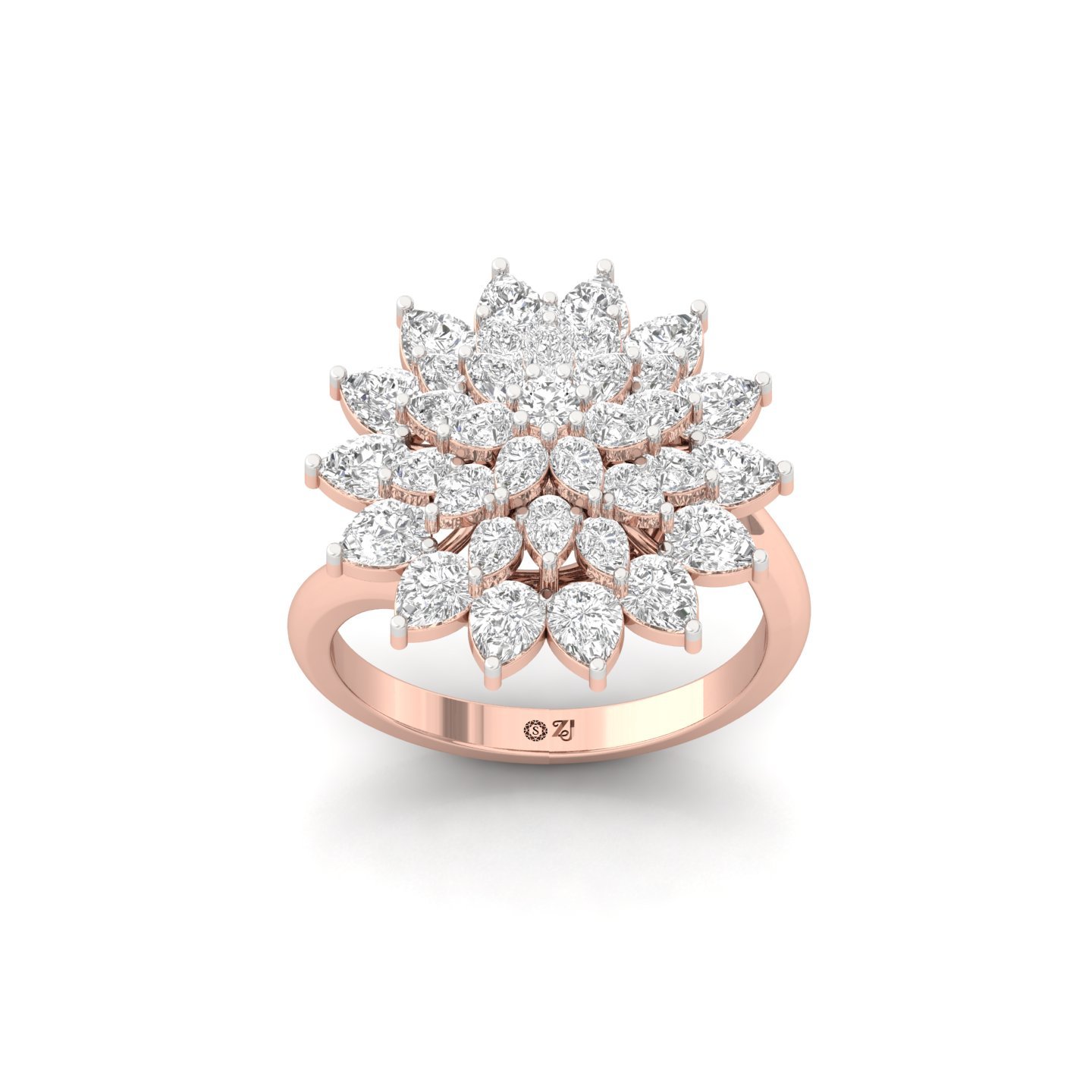 Floral Cluster Lab Grown Diamond Cocktail Ring | 2-Tier Marquise & Pear Diamond Bloom | 925 Silver | 10K | 14K | 18K - Rose Gold Main View