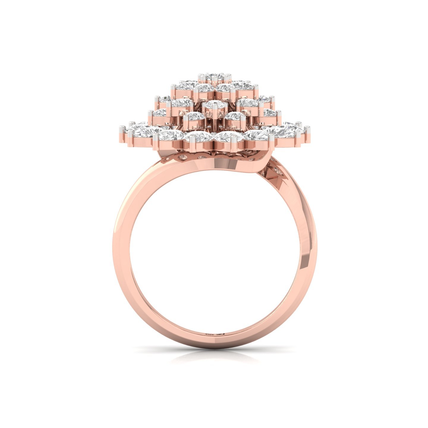 Floral Cluster Lab Grown Diamond Cocktail Ring | 2-Tier Marquise & Pear Diamond Bloom | 925 Silver | 10K | 14K | 18K - View 3