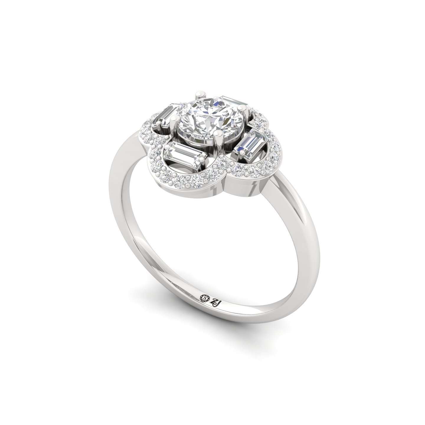 Floral Halo Lab Grown Diamond Ring | Round & Baguette Diamond Cluster | 925 Silver | 10K | 14K | 18K - View 2