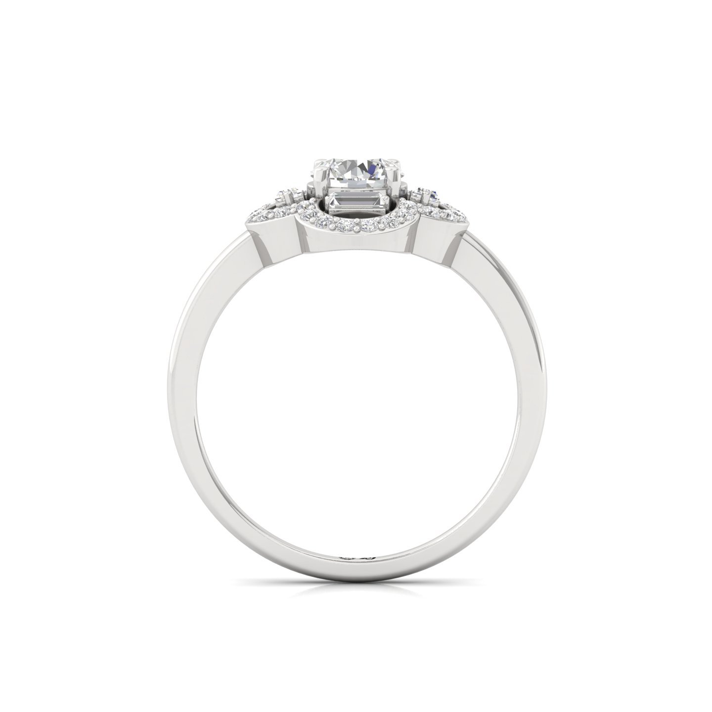 Floral Halo Lab Grown Diamond Ring | Round & Baguette Diamond Cluster | 925 Silver | 10K | 14K | 18K - View 3