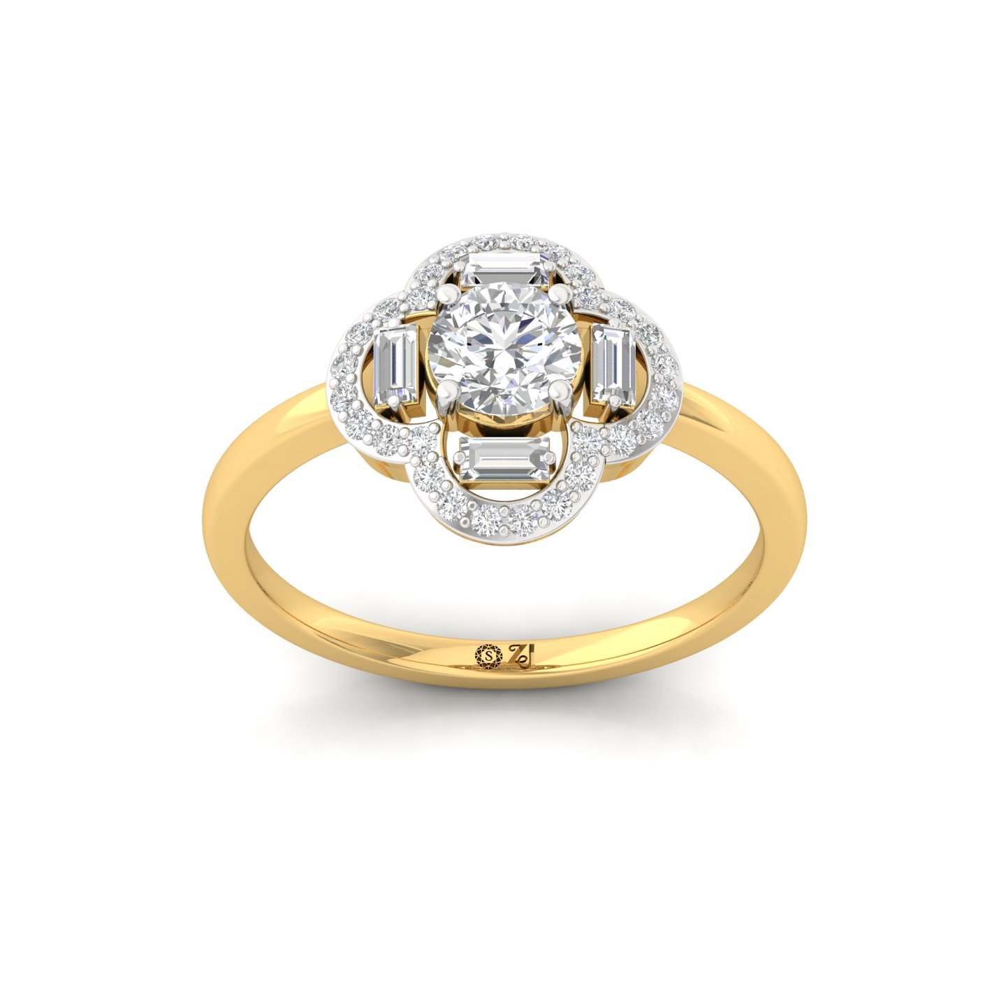 Floral Halo Lab Grown Diamond Ring | Round & Baguette Diamond Cluster | 925 Silver | 10K | 14K | 18K - Gold Main View