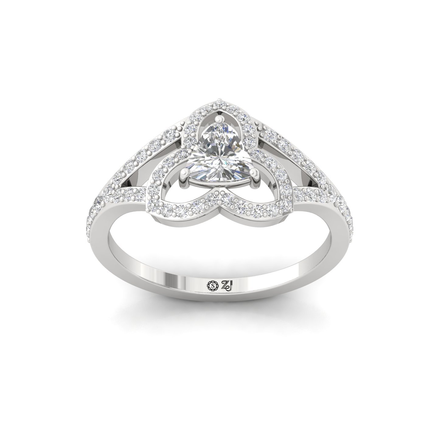 Floral Halo Lab Grown Diamond Engagement Ring | Openwork Split Shank | 925 Silver | 10K | 14K | 18K - Main View