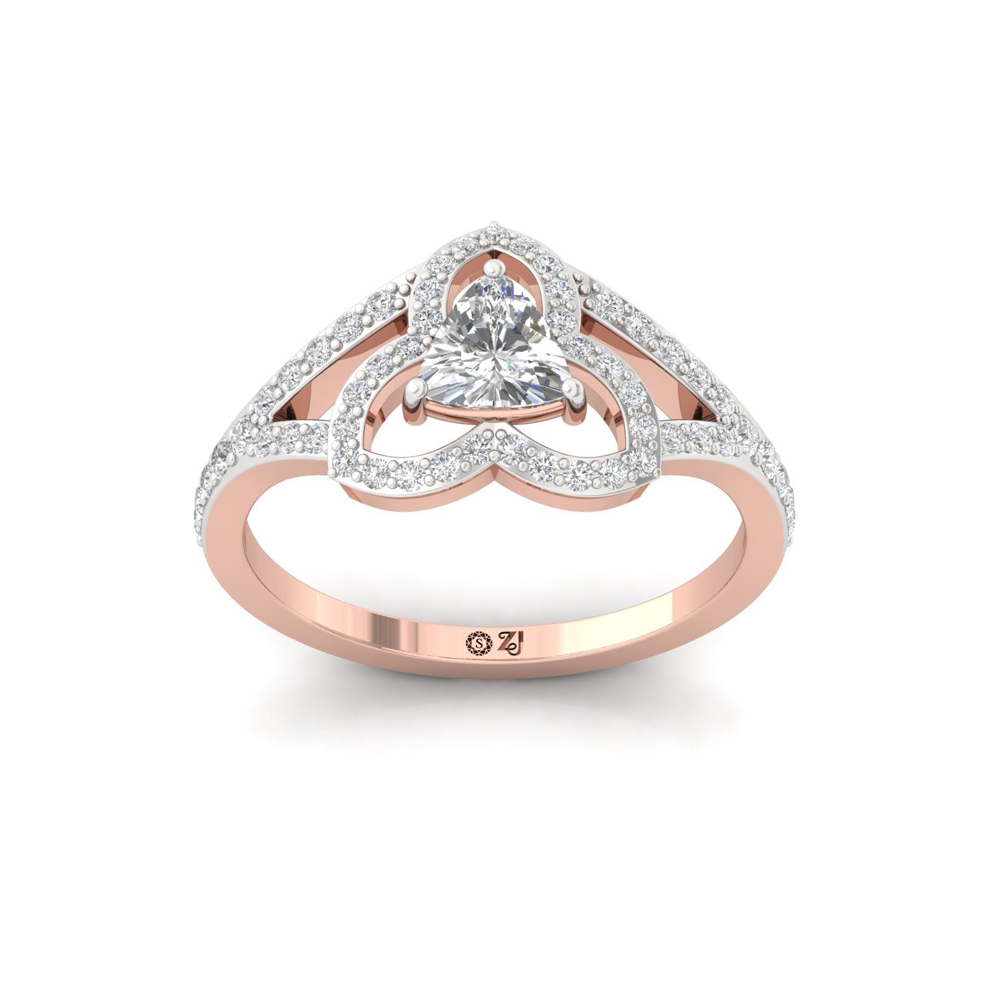 Floral Halo Lab Grown Diamond Engagement Ring | Openwork Split Shank | 925 Silver | 10K | 14K | 18K - Rose Gold Main View