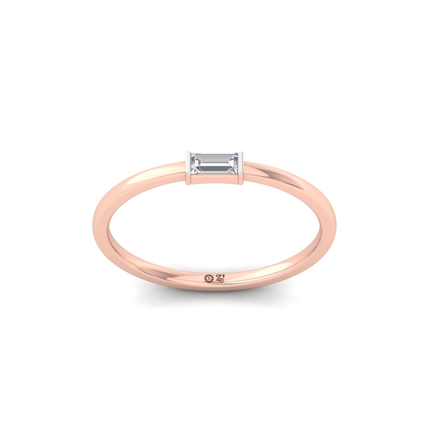 Minimalist Baguette Diamond Solitaire Ring | Lab Grown Diamond | 925 Silver | 10K | 14K | 18K - Rose Gold Main View