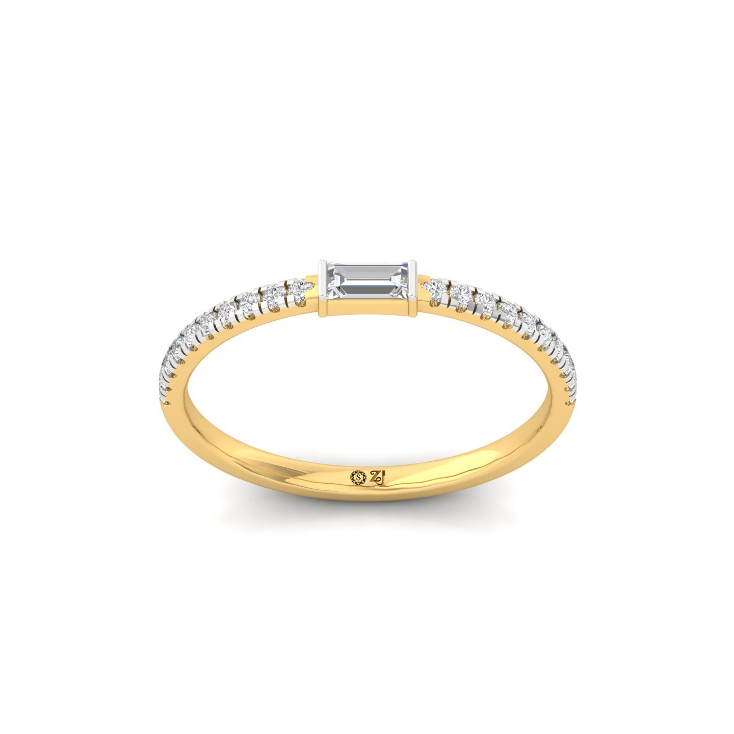 Baguette & Round Diamond Band Ring | Lab Grown Diamond | 925 Silver | 10K | 14K | 18K - Gold Main View