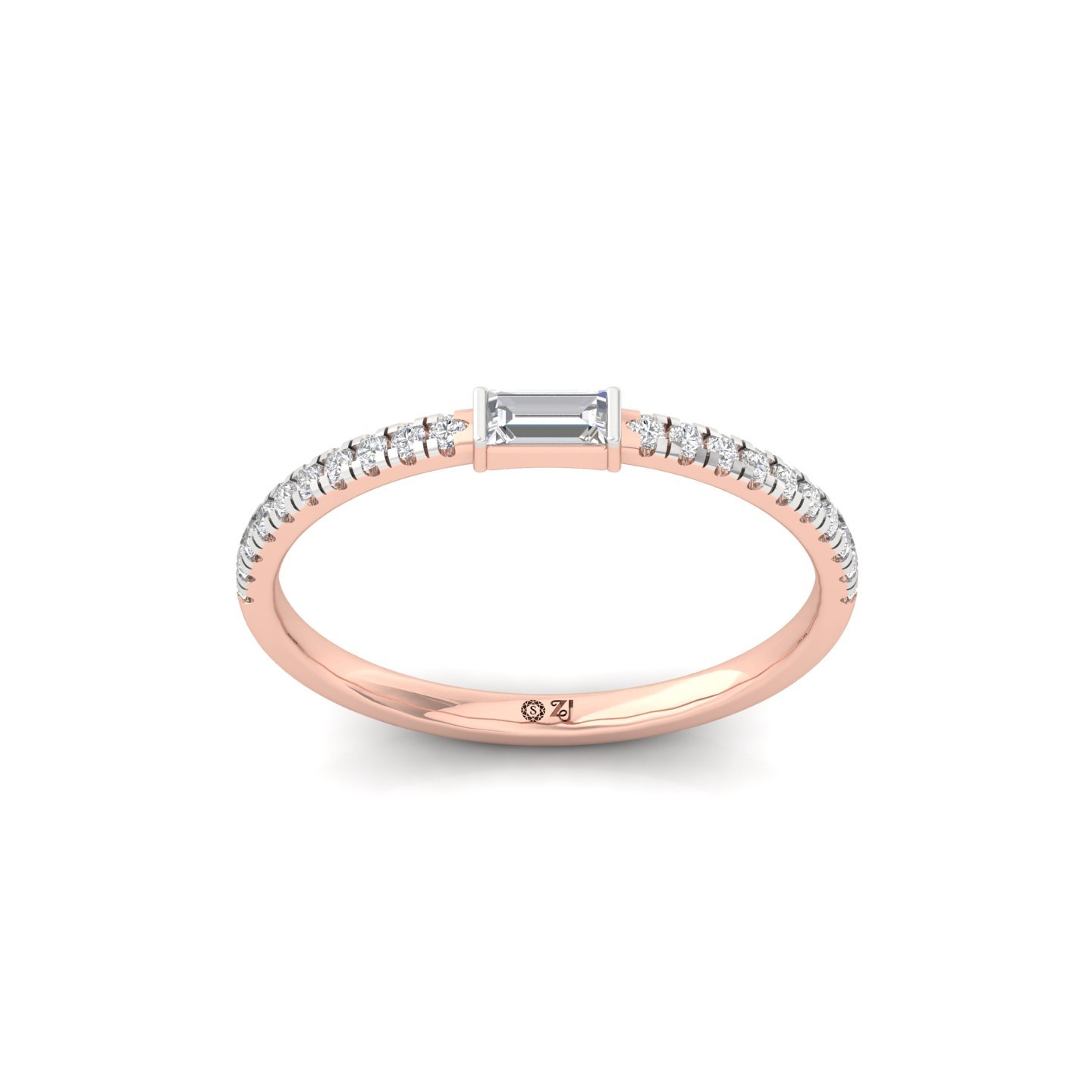 Baguette & Round Diamond Band Ring | Lab Grown Diamond | 925 Silver | 10K | 14K | 18K - Rose Gold Main View