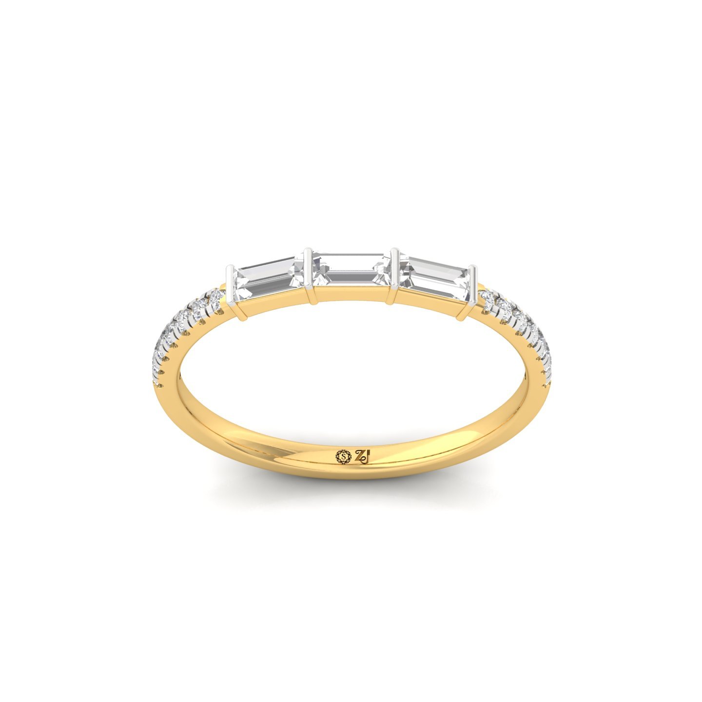 Triple Baguette Diamond Band | Lab Grown Diamond | 925 Silver | 10K | 14K | 18K - Gold Main View