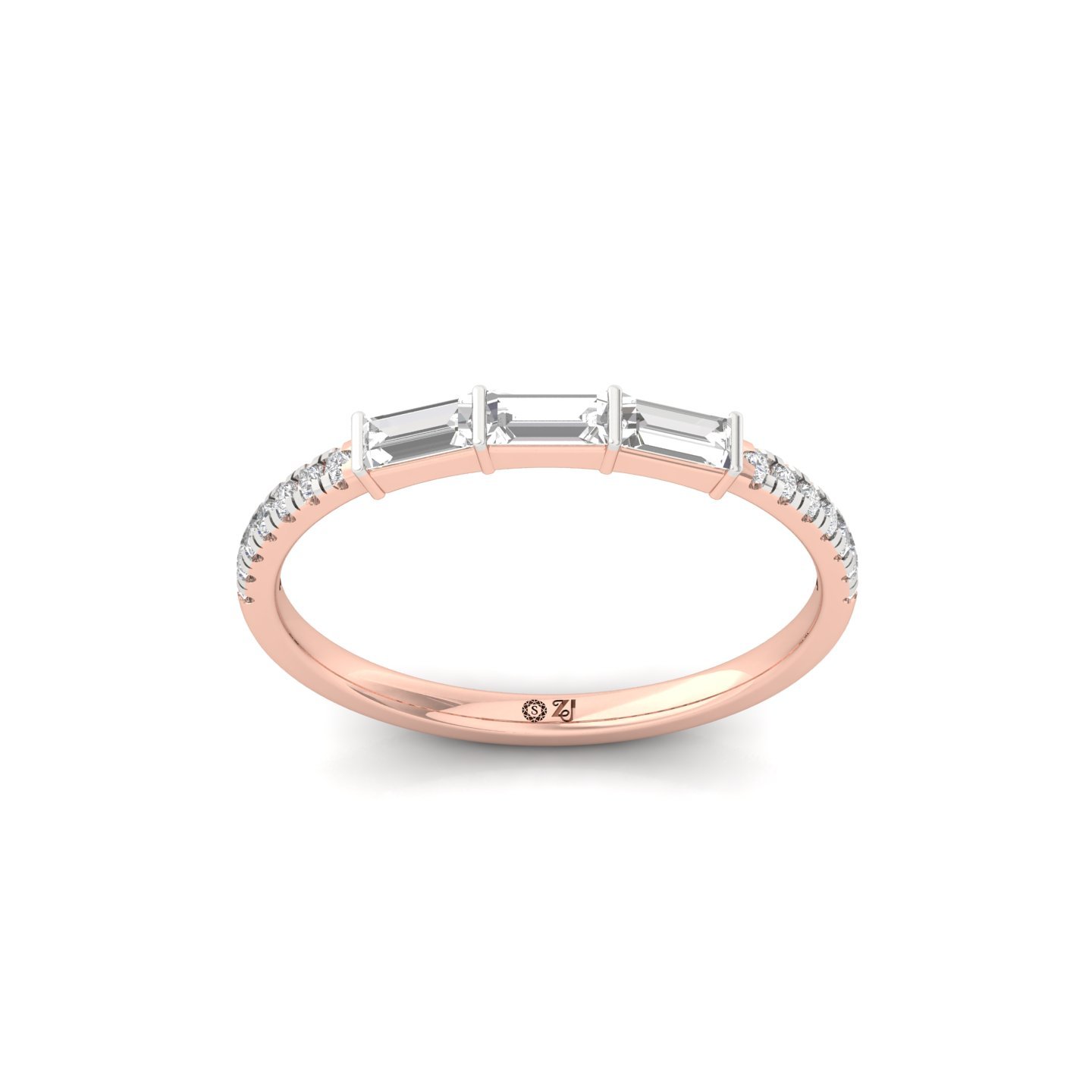Triple Baguette Diamond Band | Lab Grown Diamond | 925 Silver | 10K | 14K | 18K - Rose Gold Main View