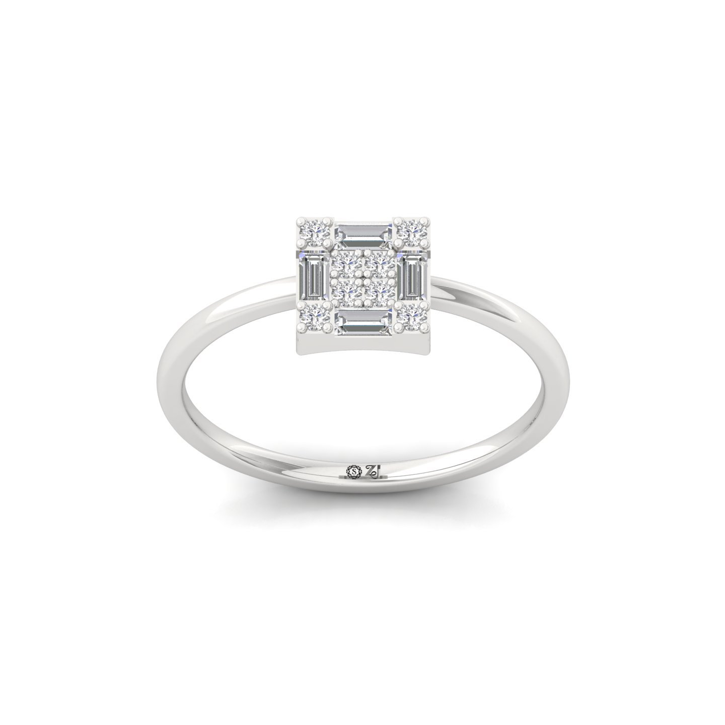 Square Cluster Baguette & Round Diamond Ring | Lab Grown Diamond | 925 Silver | 10K | 14K | 18K - Main View