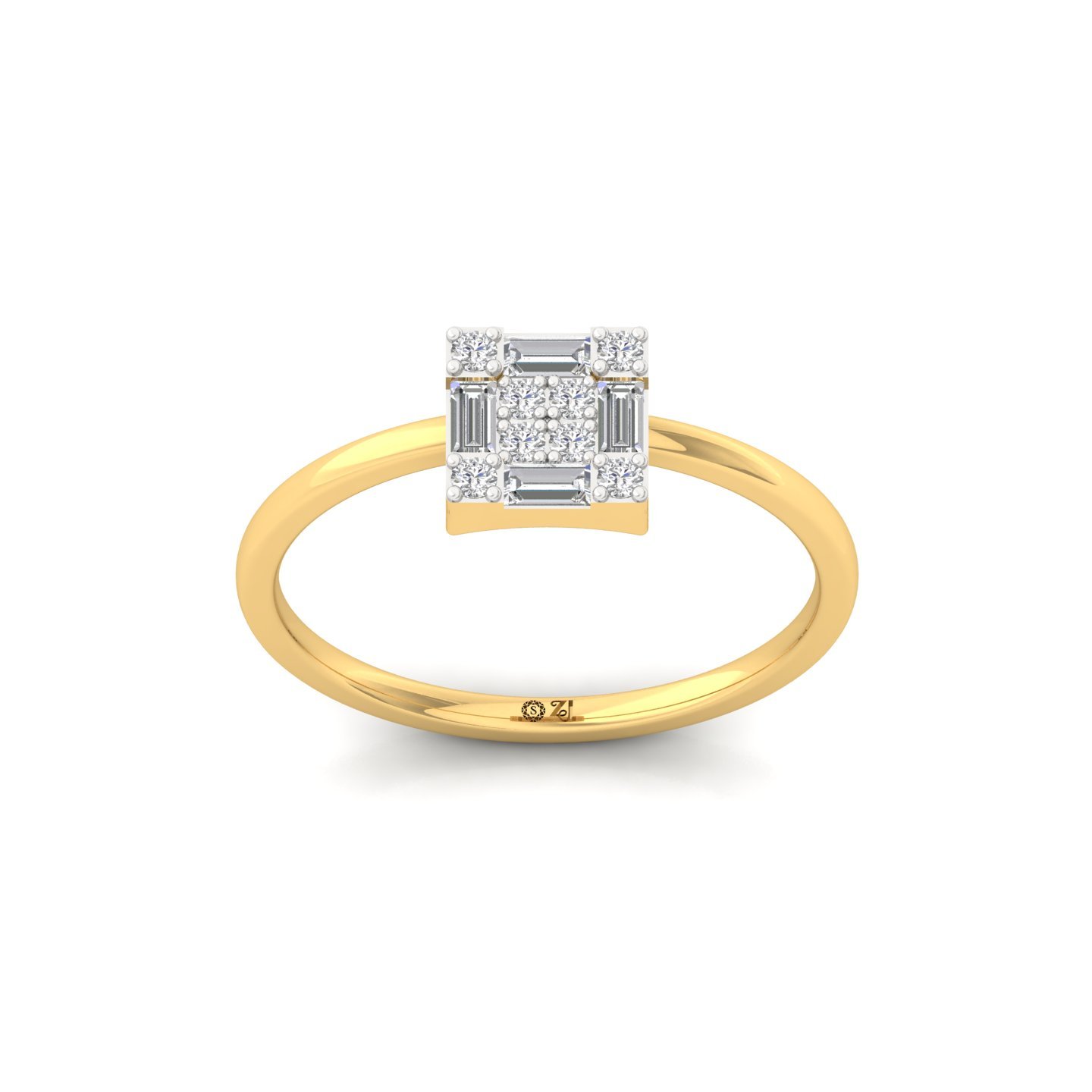 Square Cluster Baguette & Round Diamond Ring | Lab Grown Diamond | 925 Silver | 10K | 14K | 18K - Gold Main View