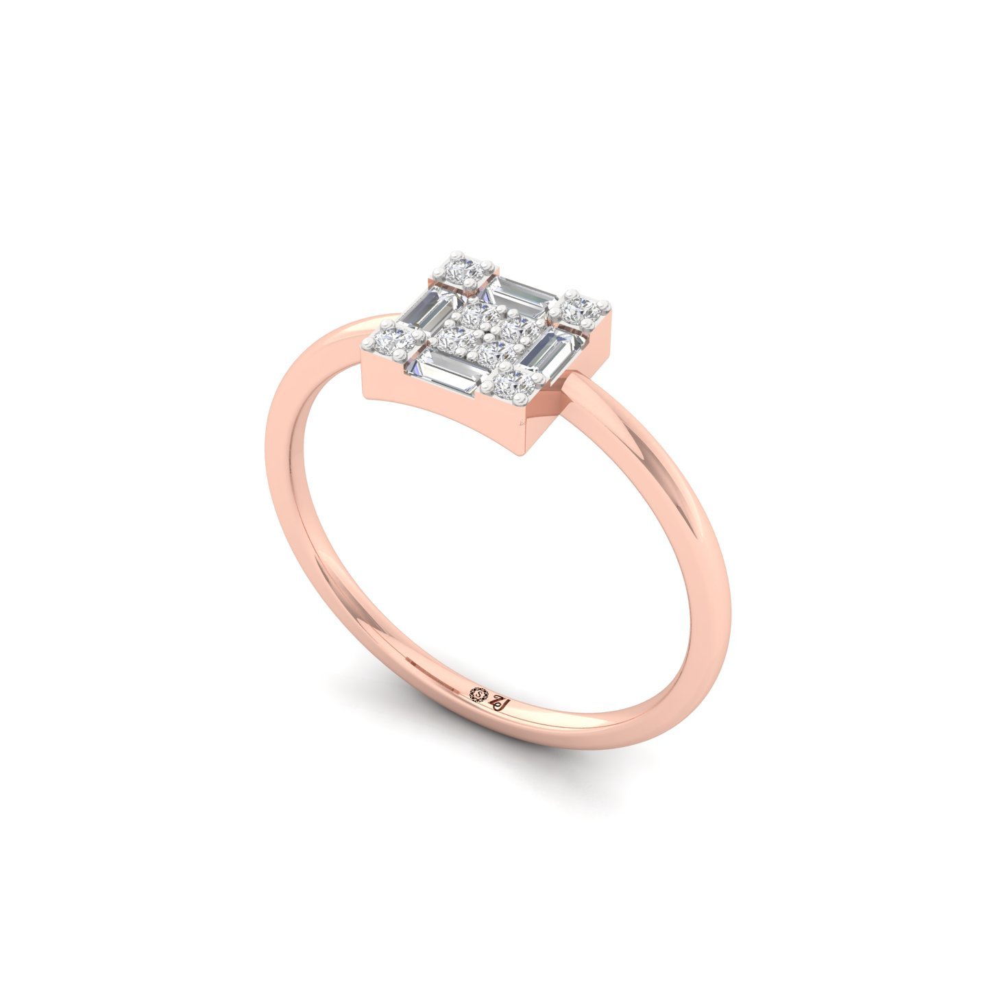 Square Cluster Baguette & Round Diamond Ring | Lab Grown Diamond | 925 Silver | 10K | 14K | 18K - View 2