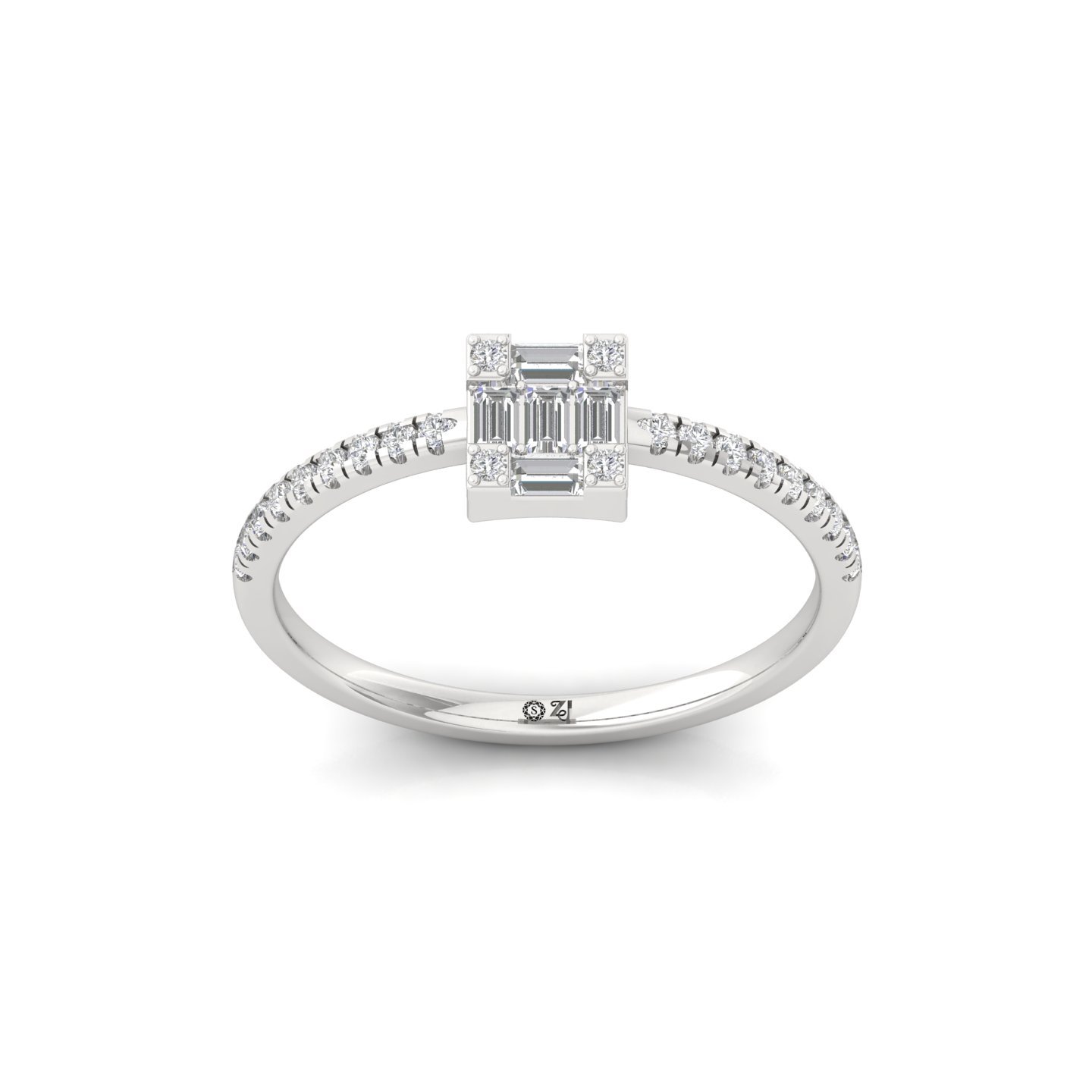 Square Baguette & Round Diamond Cluster Ring | Lab Grown Diamond | 925 Silver | 10K | 14K | 18K - Main View