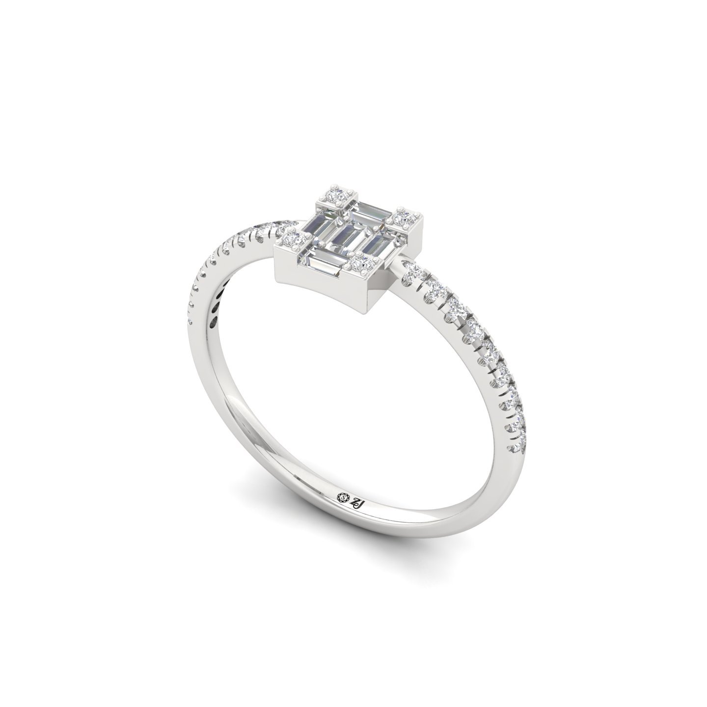 Square Baguette & Round Diamond Cluster Ring | Lab Grown Diamond | 925 Silver | 10K | 14K | 18K - View 2