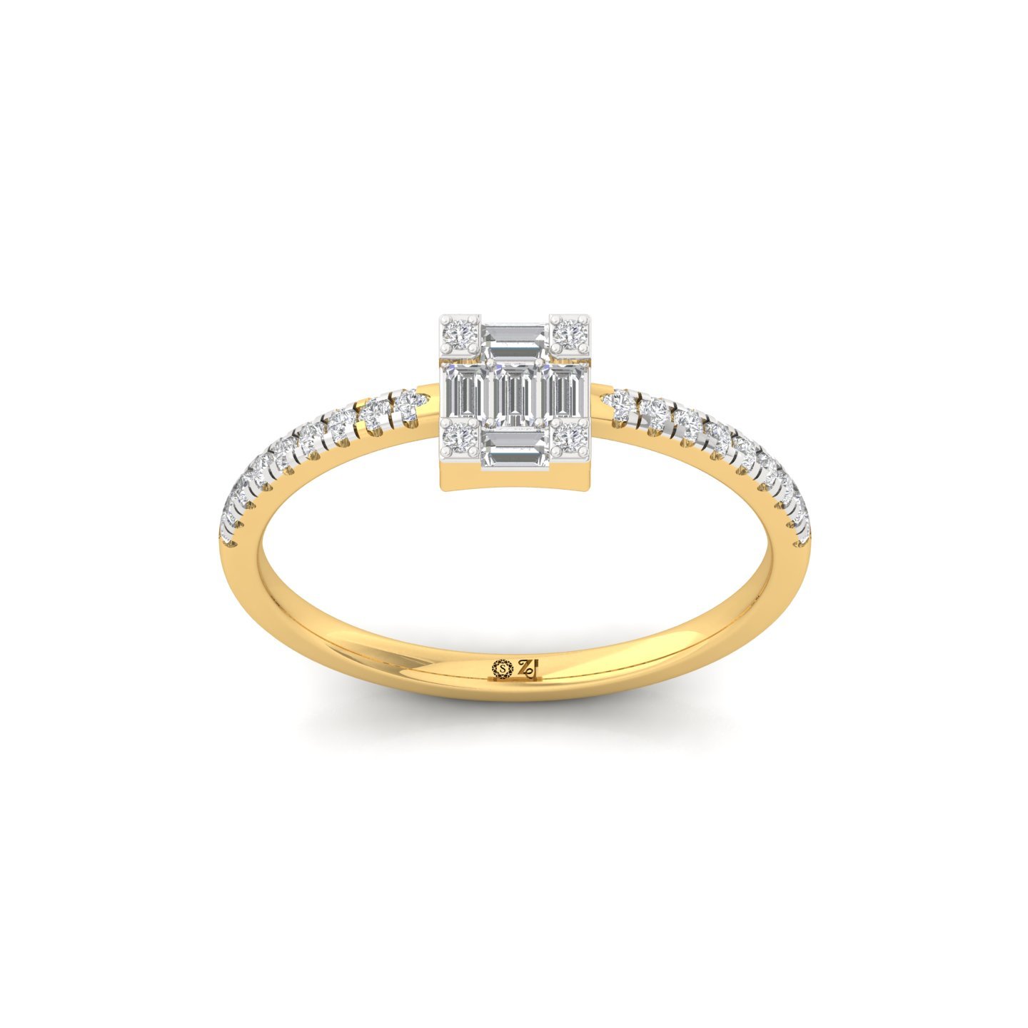 Square Baguette & Round Diamond Cluster Ring | Lab Grown Diamond | 925 Silver | 10K | 14K | 18K - Gold Main View