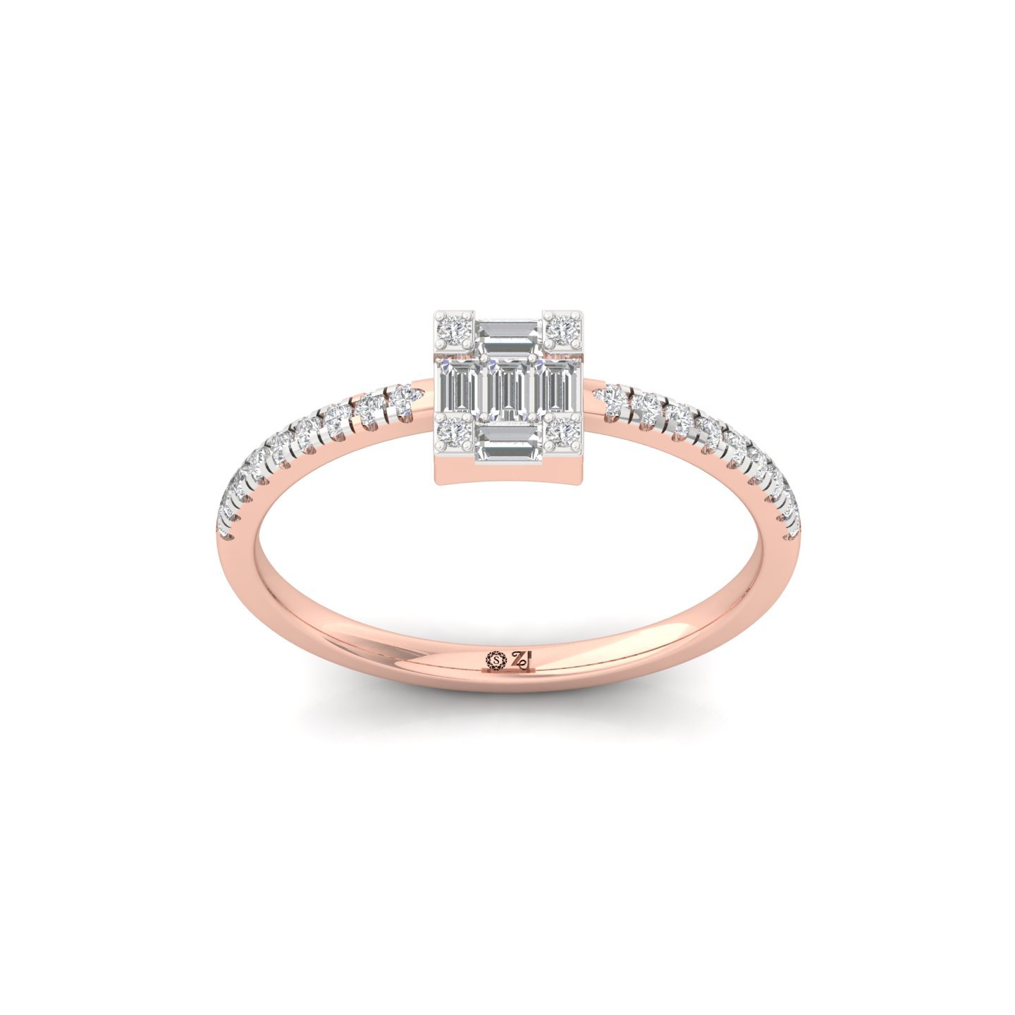Square Baguette & Round Diamond Cluster Ring | Lab Grown Diamond | 925 Silver | 10K | 14K | 18K - Rose Gold Main View