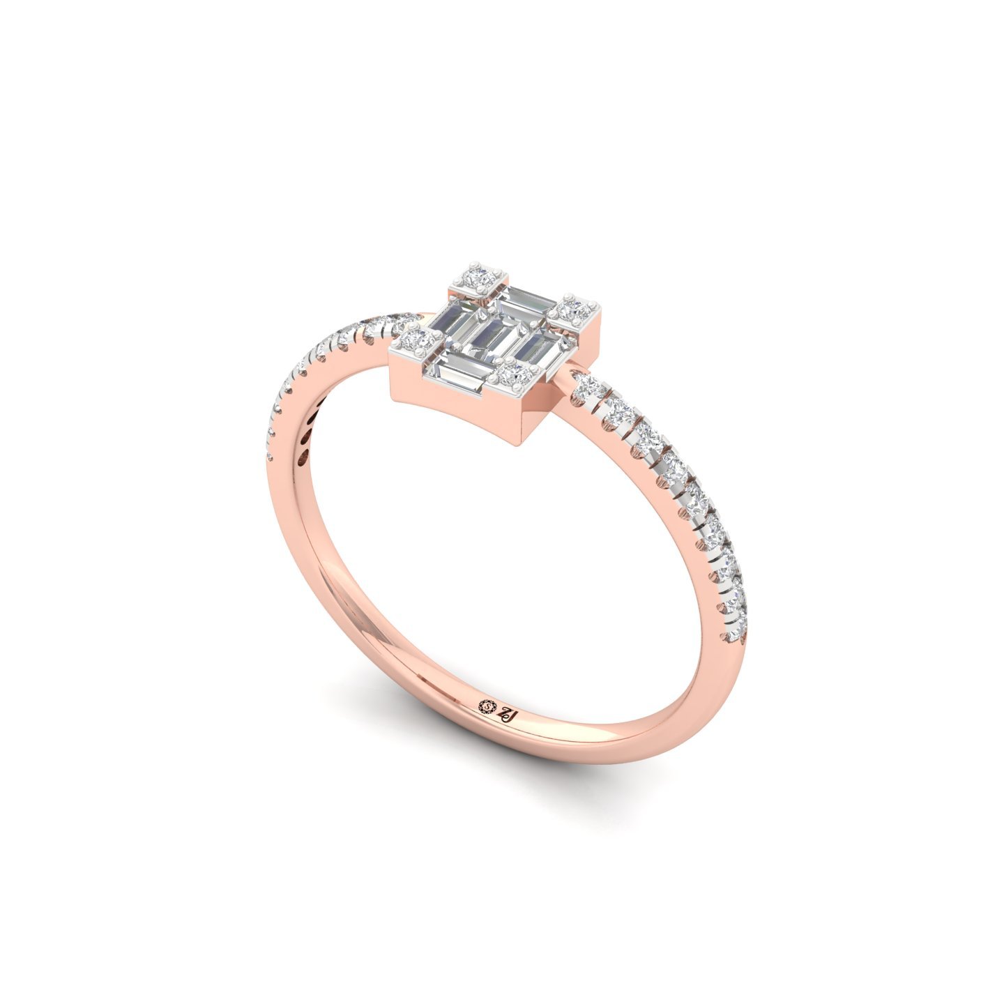 Square Baguette & Round Diamond Cluster Ring | Lab Grown Diamond | 925 Silver | 10K | 14K | 18K - View 2